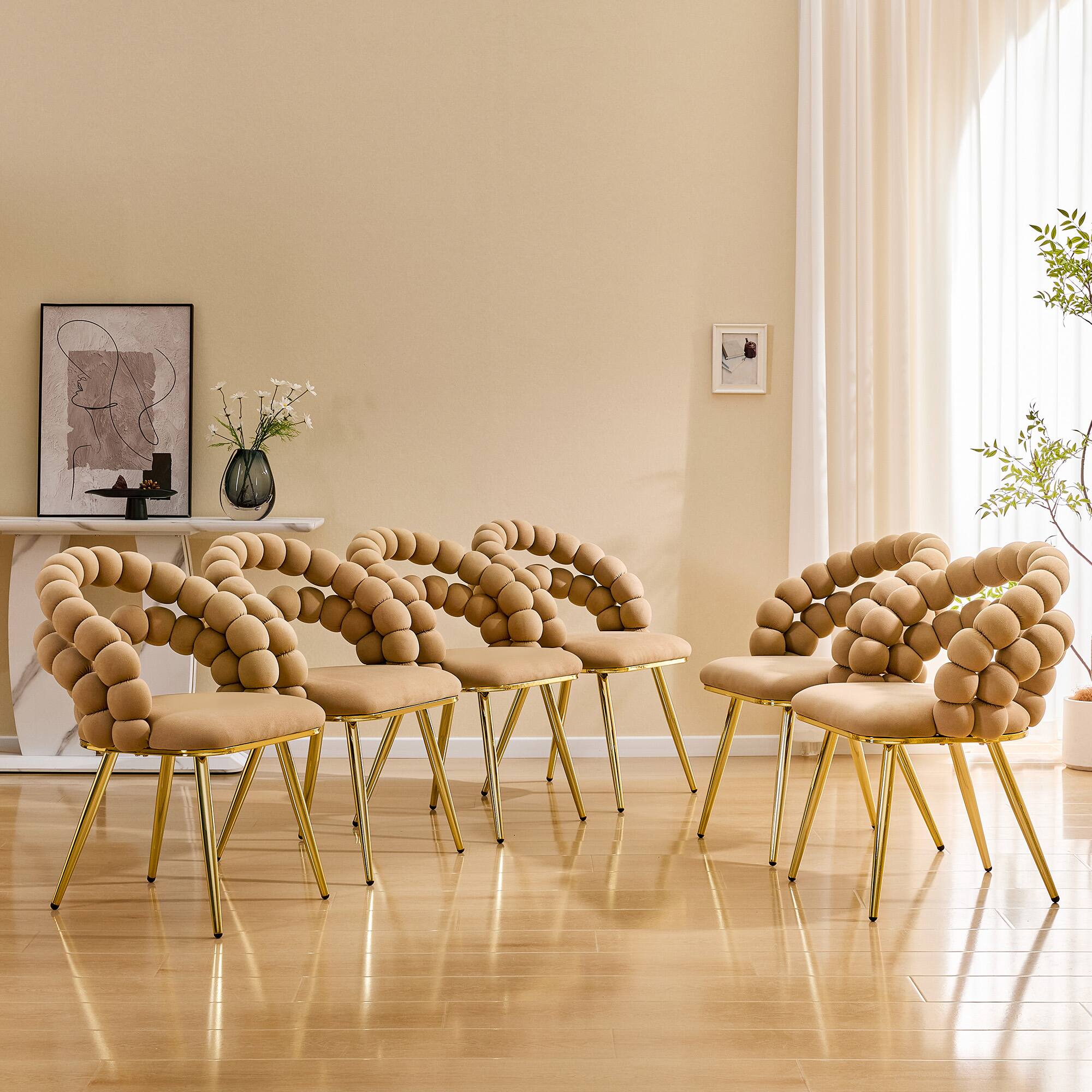 Alt View 4. Loheer - Loheer Velvet Dining Chair Set of 2 Bubble Back Brown Accent Chairs with Gold Metal Legs for Dining Room 1.92 ft - Brown,Gold.