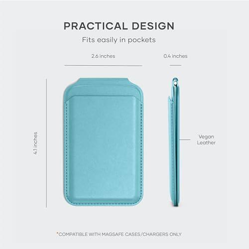 PRACTICAL DESIGN  
Fits easily in pockets  
2.6 inches  
0.4 inches  
4.1 inches  
Vegan Leather  
COMPATIBLE WITH MAGSAFE CASES/CHARGERS ONLY