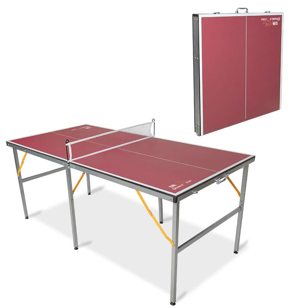 APRILSOUL - 6FT Mid-Size Foldable Portable Ping Pong Table Indoor Outdoor Game Set with Net 2 Paddles 3 Balls - Red