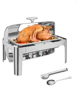GARVEE - 9QT Roll Top Chafing Dish Buffet Set,Rectangle Stainless Steel Catering Food Warmer Comes with Pan Chafer,1 Pack - Silver