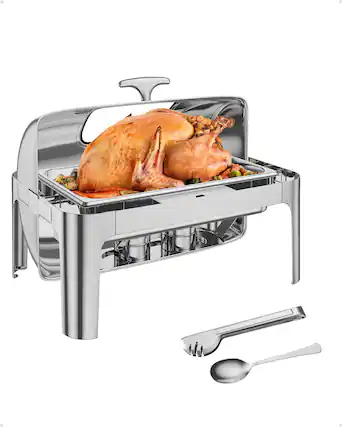 Front. GARVEE - 9QT Roll Top Chafing Dish Buffet Set,Rectangle Stainless Steel Catering Food Warmer Comes with Pan Chafer,1 Pack - Silver.