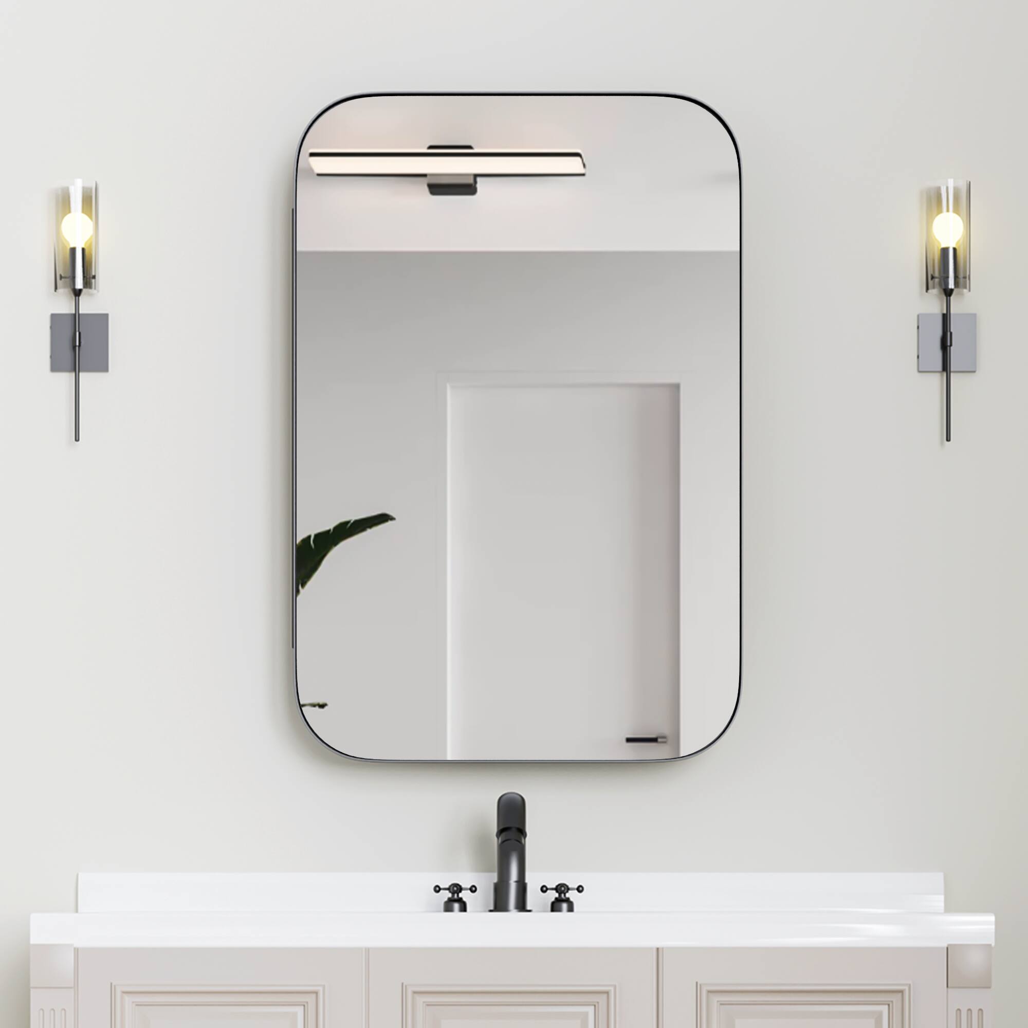 PexFix - 24" x 36" Rectangular Mirror Medicine Cabinet - Metal Frame, Recessed or Surface Mount for for Bathroom Storage - Black