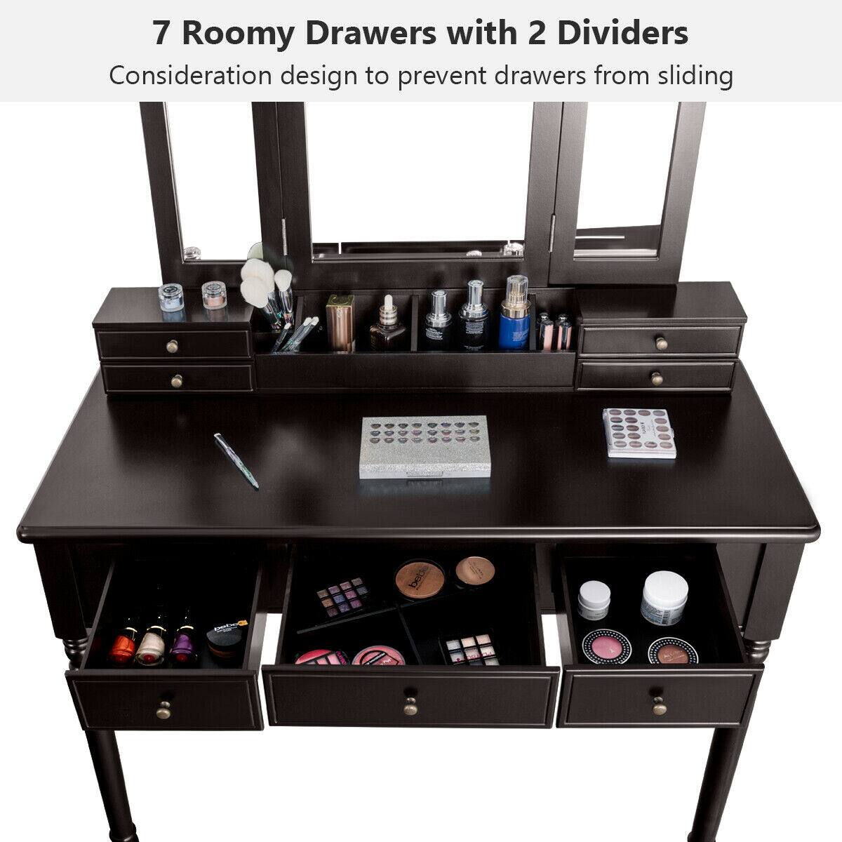 7 Roomy Drawers with 2 Dividers  
Consideration design to prevent drawers from sliding