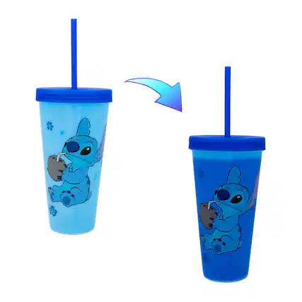 Front. Disney - Disney Lilo & Stitch Cool Coconut Color-Changing Plastic Tumbler | 24 Ounces - Blue.