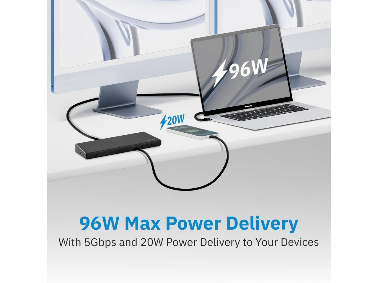 96W Max Power Delivery  
With 5Gbps and 20W Power Delivery to Your Devices