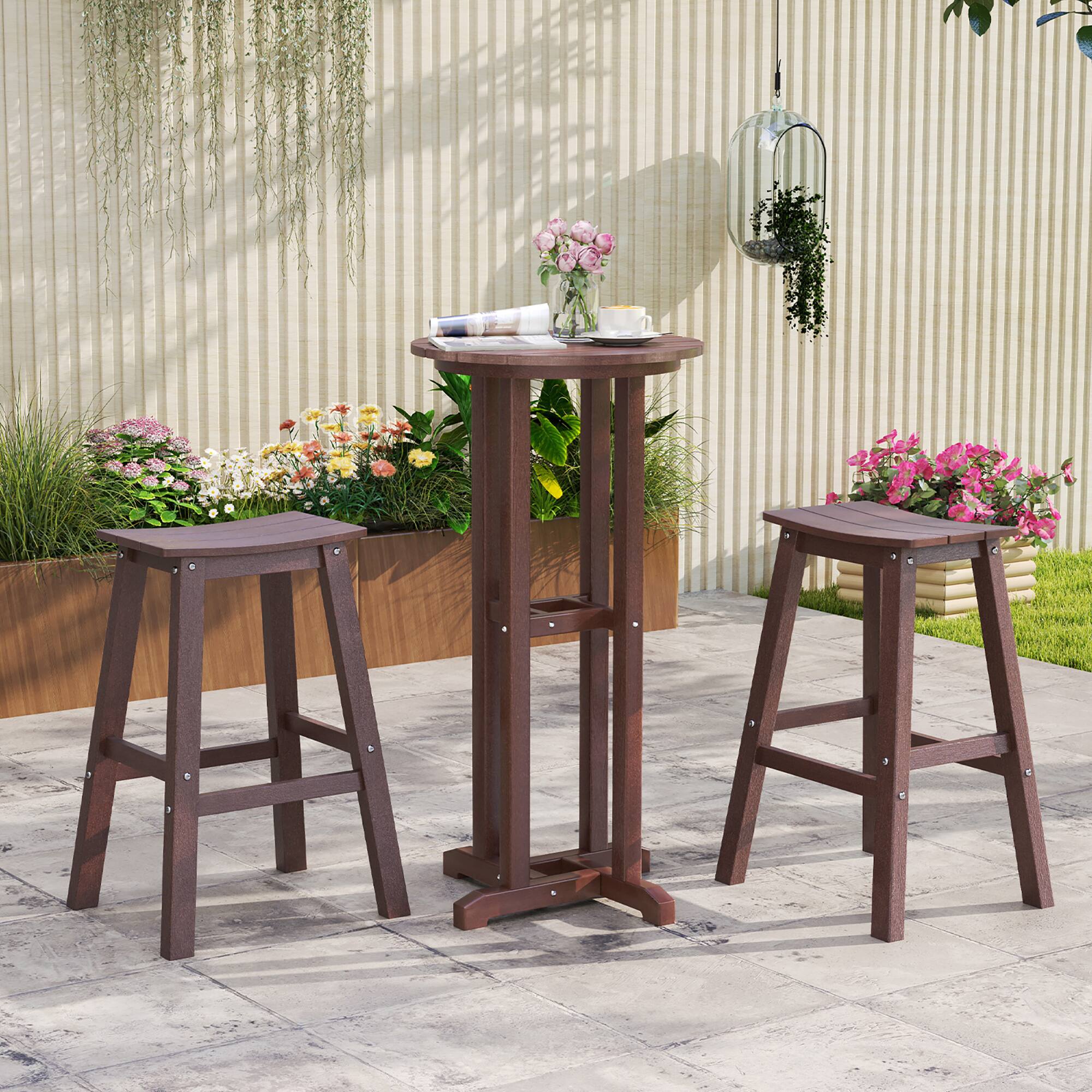 Alt View 4. Gymax - Gymax 29'' Patio Bar Stool Set of 4 w/ Curved Seat & Footrests for Backyard Outdoor Brown - Brown.