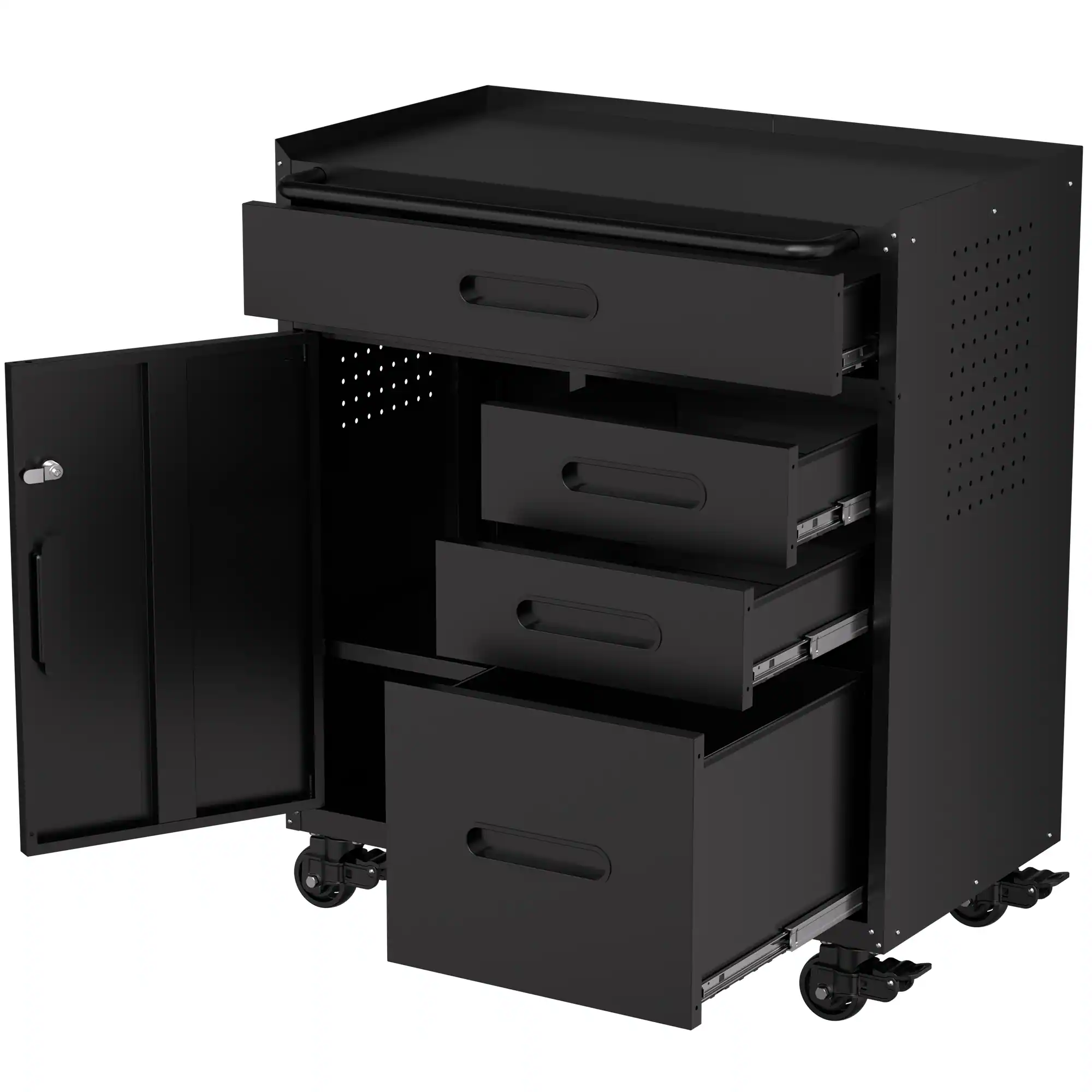 Alt View 1. Boyel Living - 34.3" Mobile Tool Storage Cabinet - Garage Organizer with Lockable Compartment 4 Drawers Rolling Steel Chest - Black.