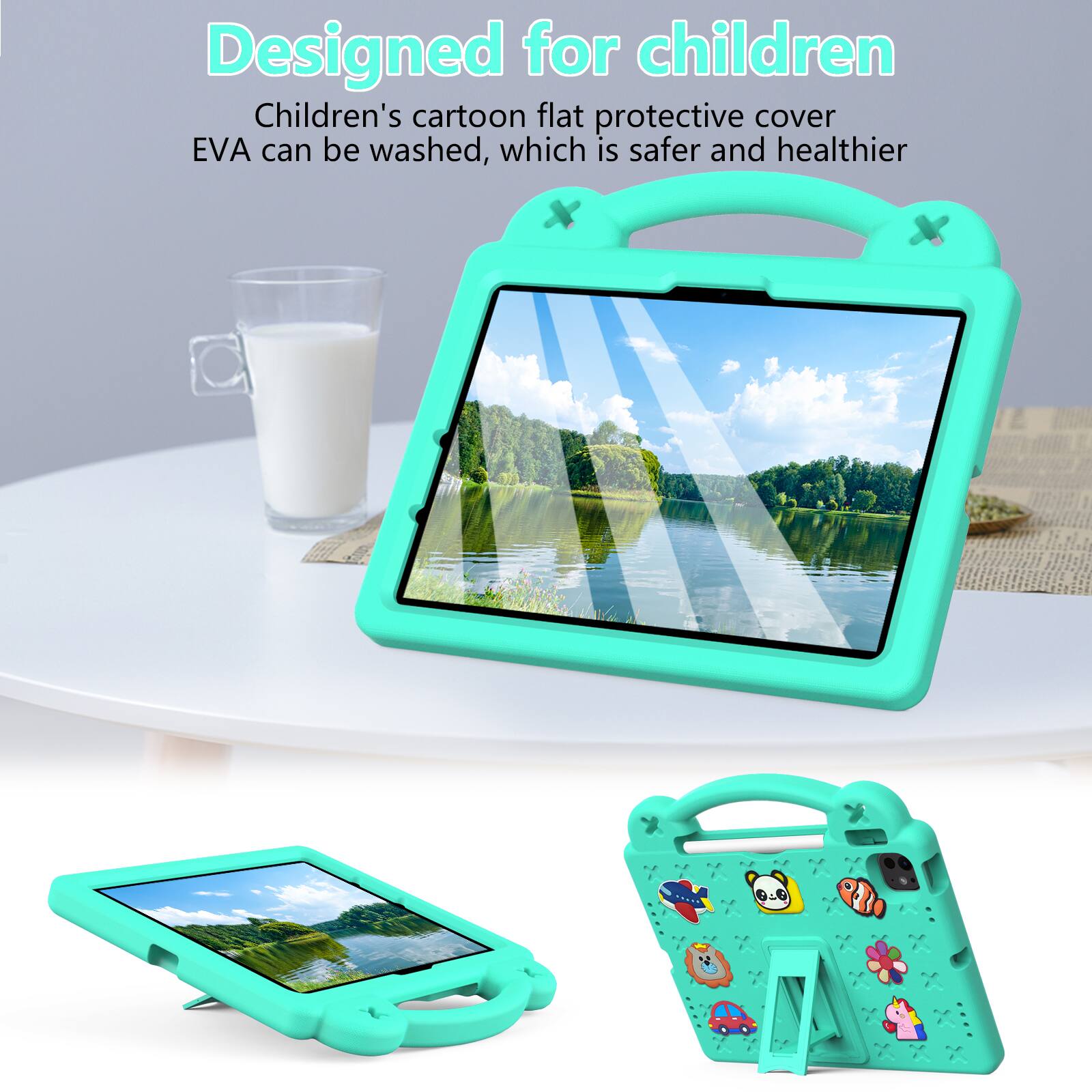 Designed for children  
Children's cartoon flat protective cover EVA can be washed, which is safer and healthier