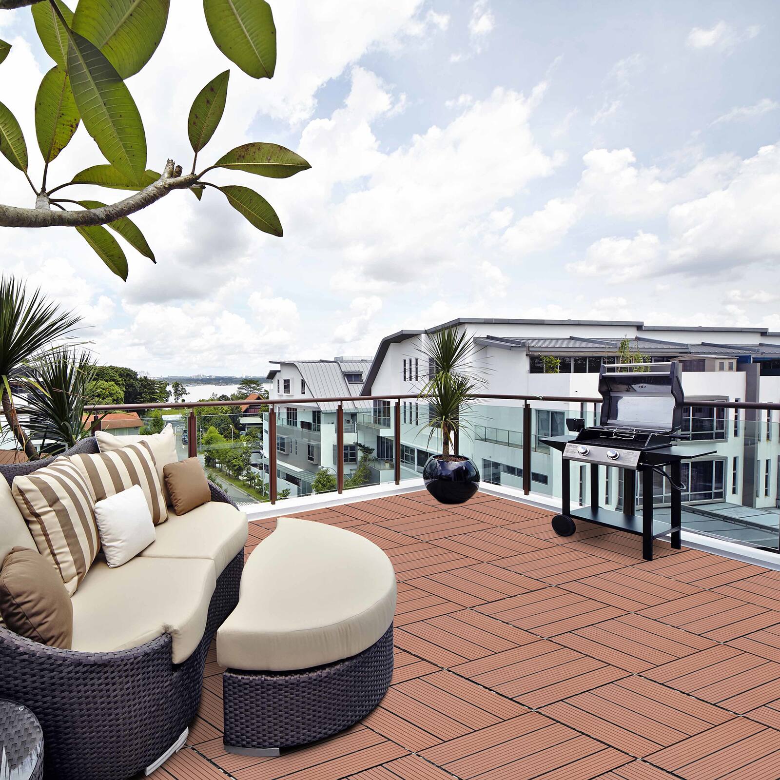 Left. APRILSOUL - 20pcs Wood Plastic Composite Deck Tiles Rust Water Weather Resistant Mahogany - Brown.