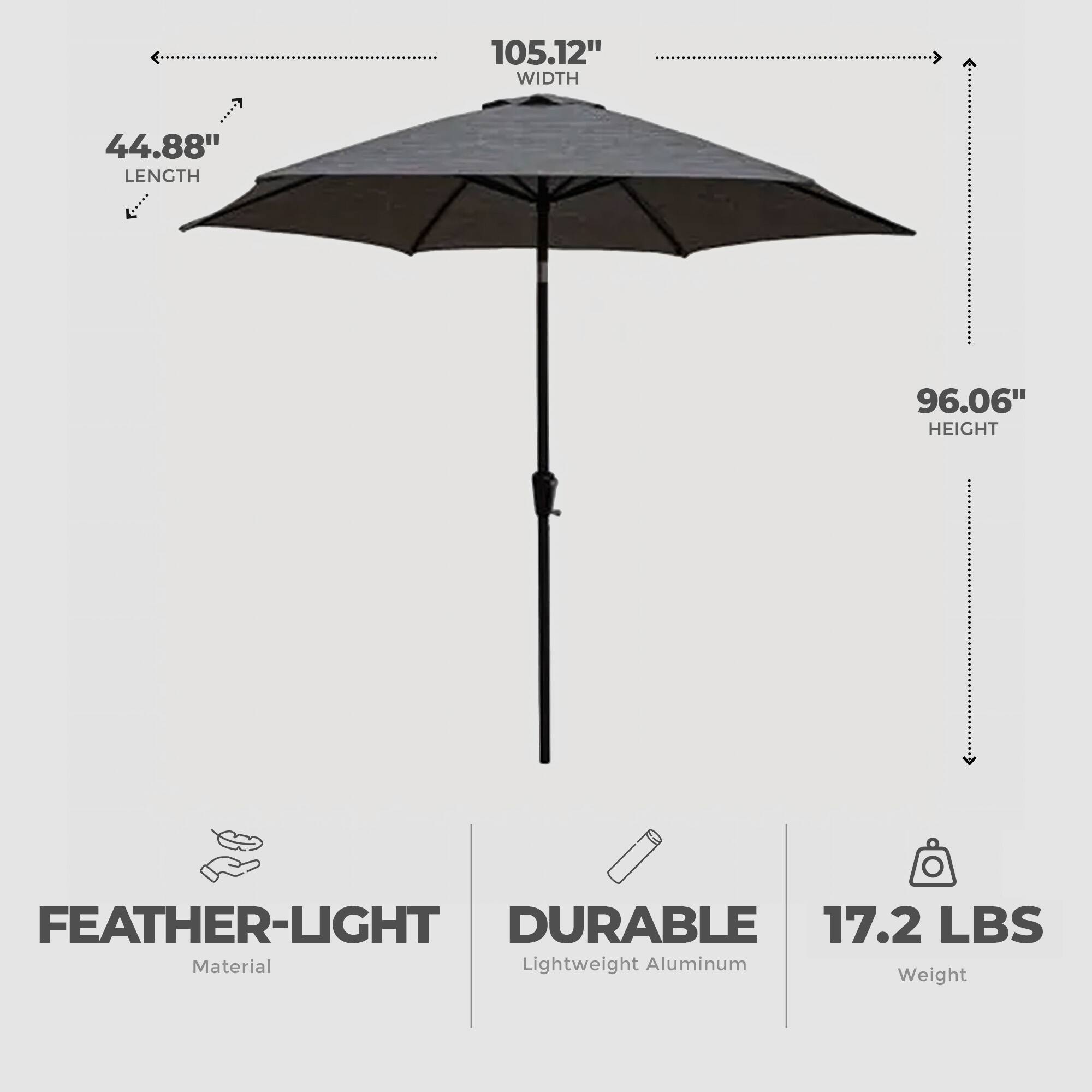105.12" WIDTH  
44.88" LENGTH  
96.06" HEIGHT  

FEATHER-LIGHT  
DURABLE  
17.2 LBS  

Material: Lightweight Aluminum  
Weight: 17.2 LBS