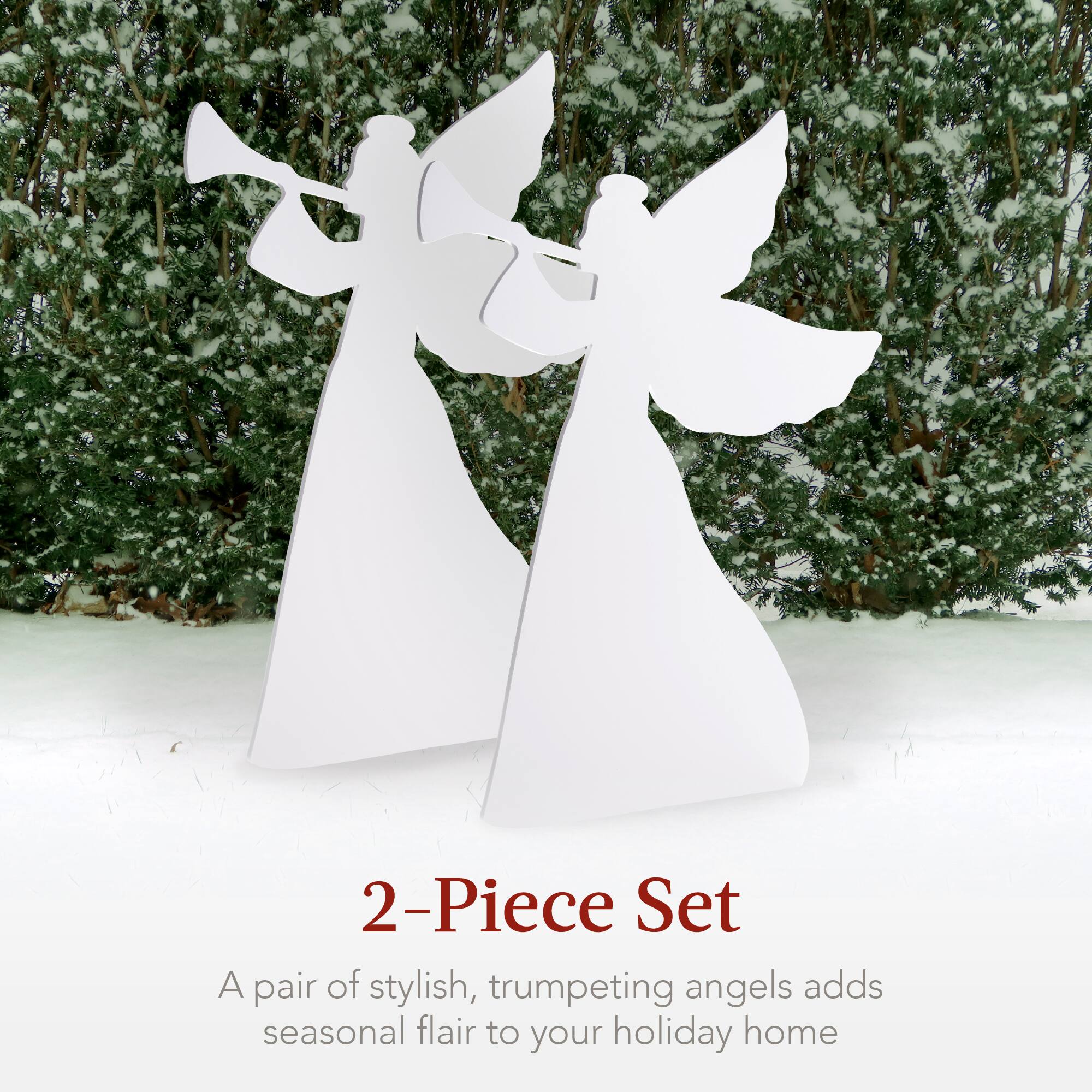 2-Piece Set

A pair of stylish, trumpeting angels adds seasonal flair to your holiday home