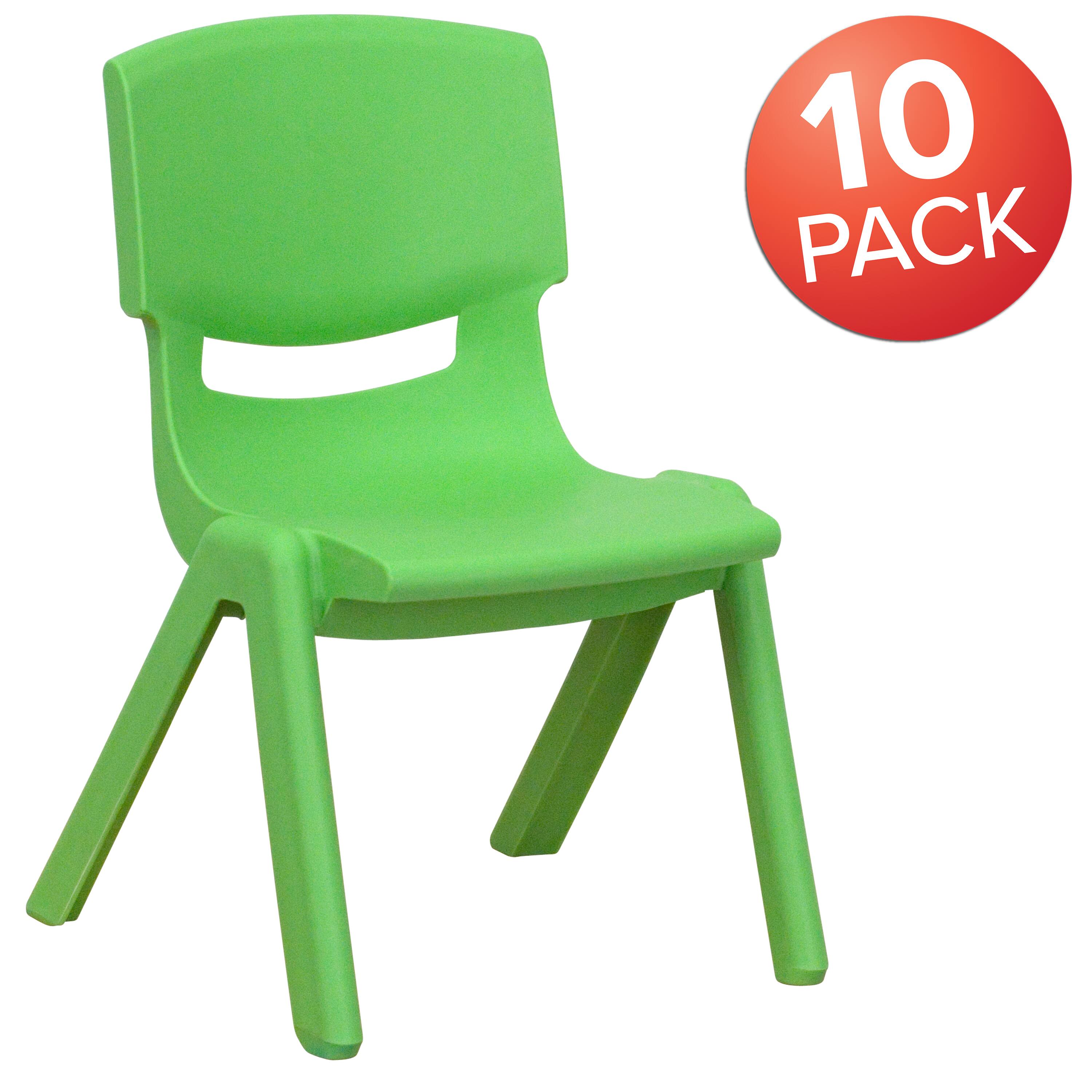 Alt View 1. Emma + Oliver - 10 Pack Plastic Stackable School Chair with 10.5" Seat Height - Green.