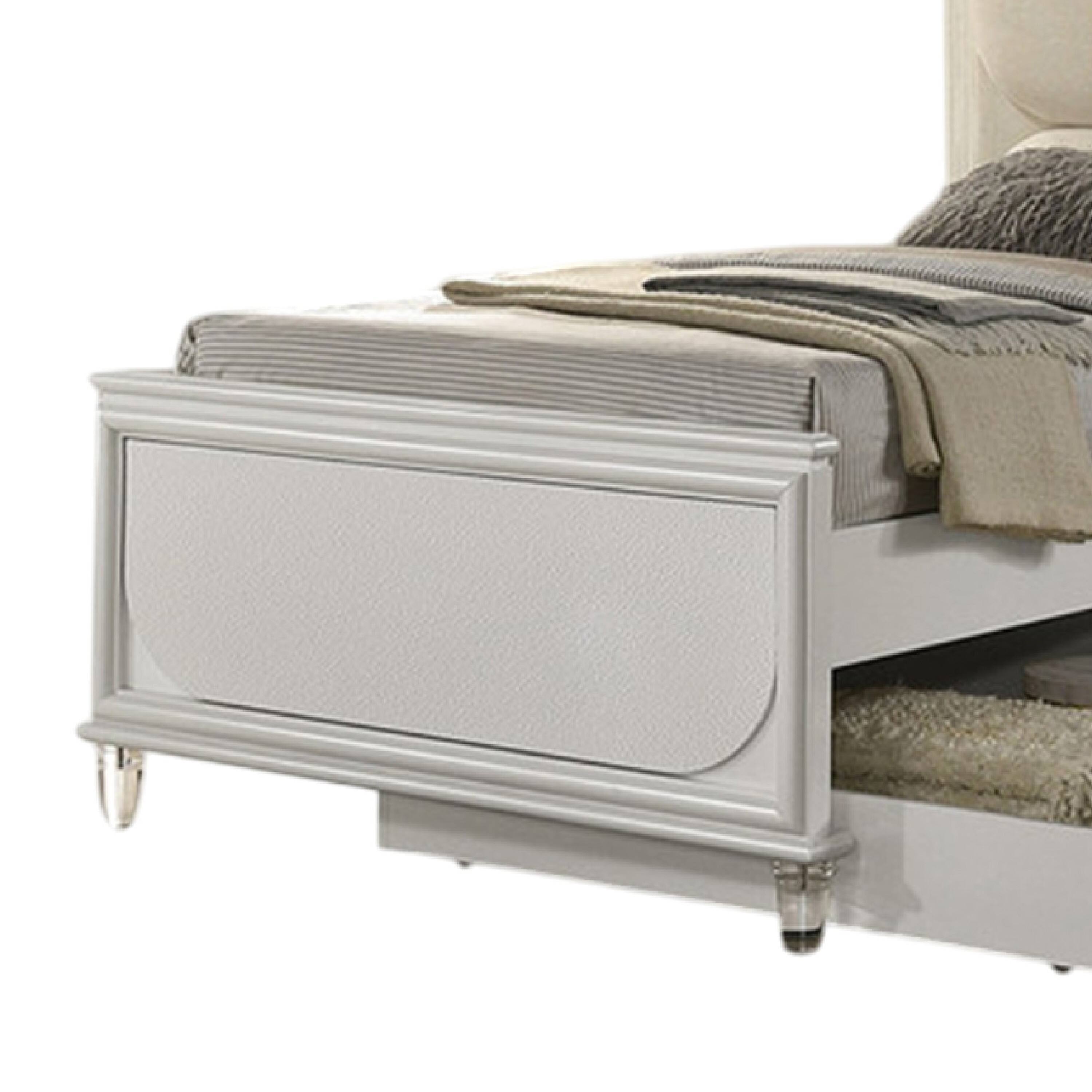 Back. Manhattan Lane - Dima Full Bed, Upholstered Headboard w LED, Pearl White, Clear Legs - Pearl White.
