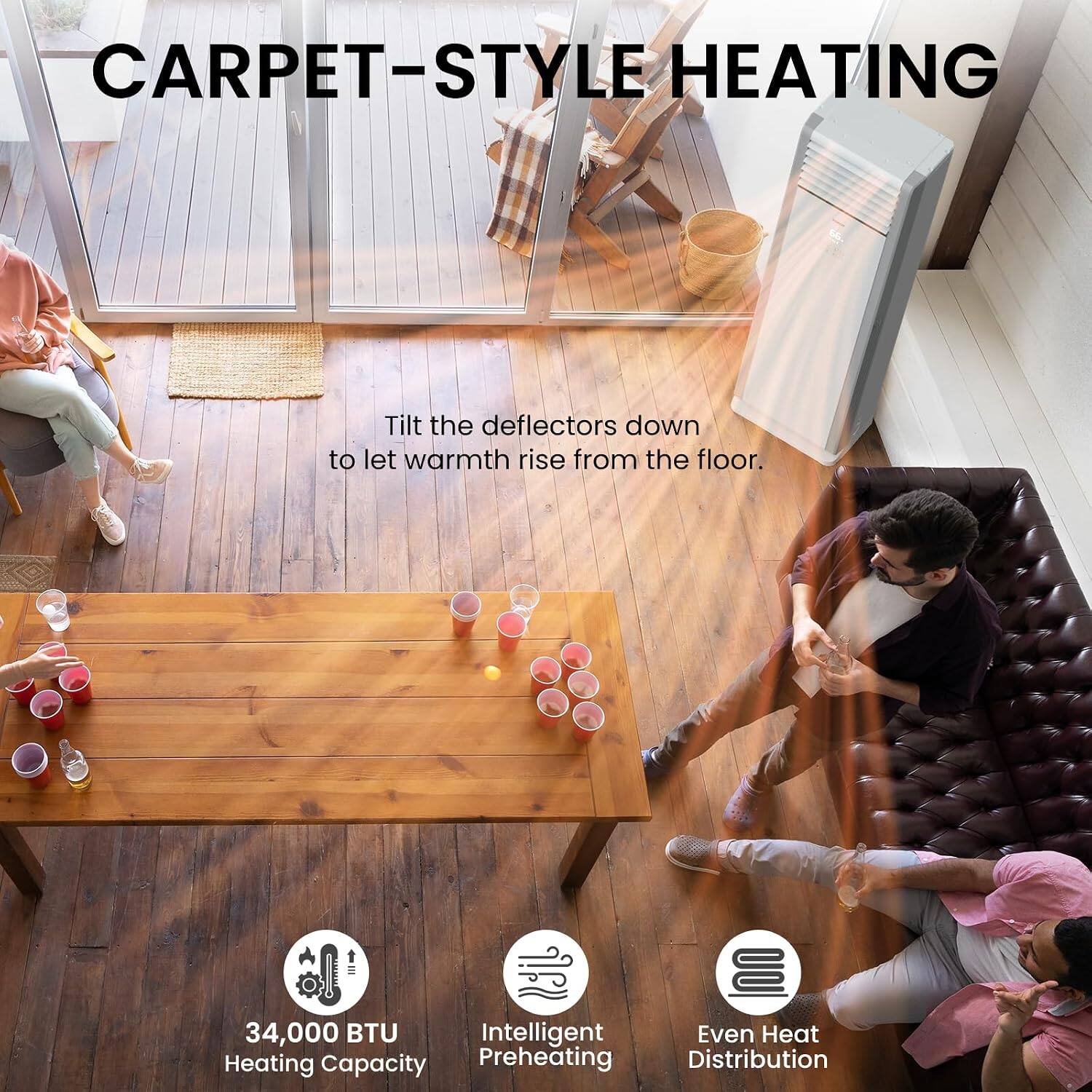 CARPET-STYLE HEATING

Tilt the deflectors down to let warmth rise from the floor.

34,000 BTU Heating Capacity
Intelligent Preheating
Even Heat Distribution