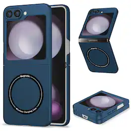 Dteck - for Samsung Galaxy Z Flip6/7FE Case,Slim Matte PC Phone Cover,Mag Safe Compatible,Magnetic Folding Shockproof Cover - Darkblue