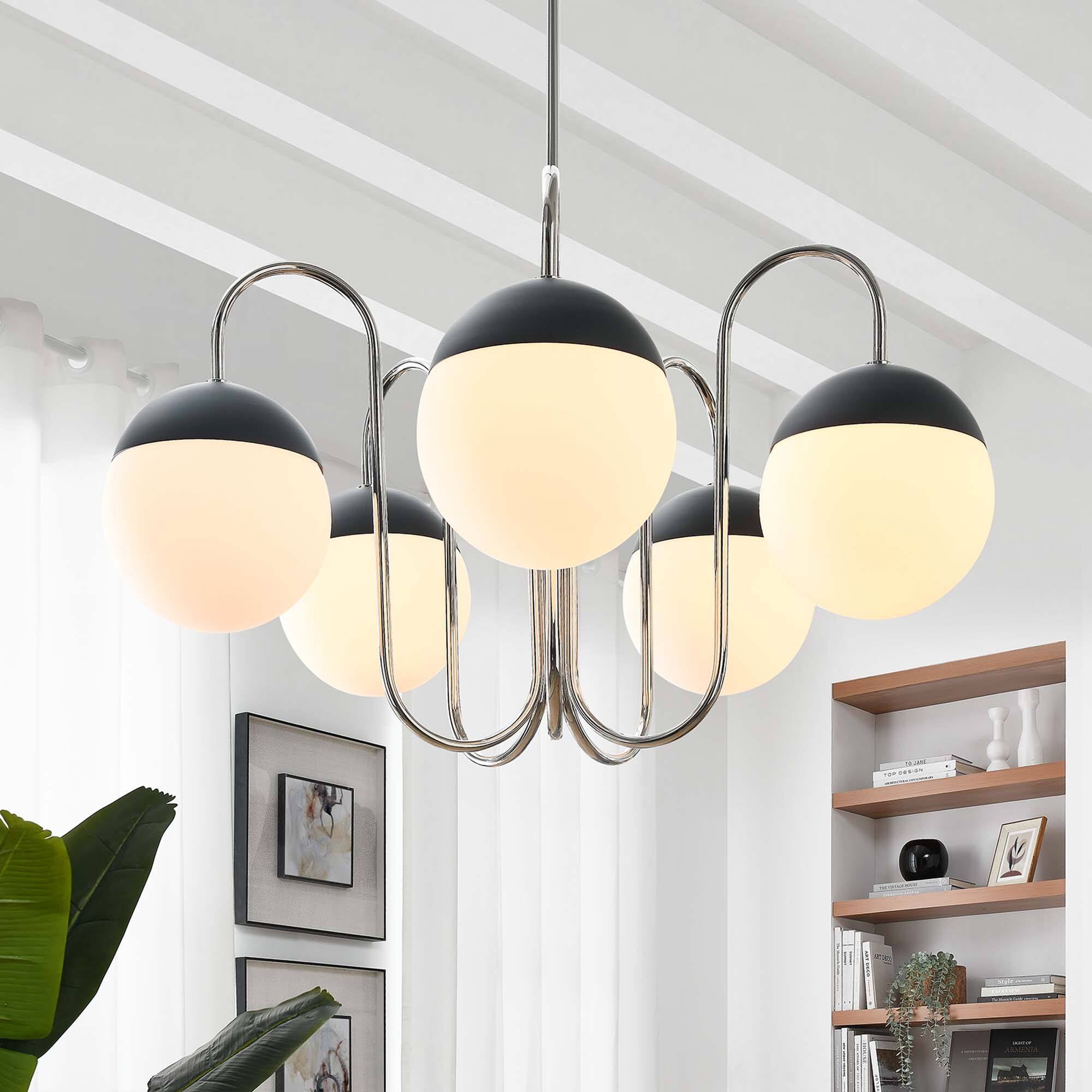 Alt View 1. Modway - Stellar 5-Light Chandelier by Modway - Opal Polished Nickel.