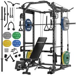 Mikolo - Power Rack Cage, 1500 lbs Weight Rack with Cable Crossover Machine, Multi-Function Squat Rack - Black