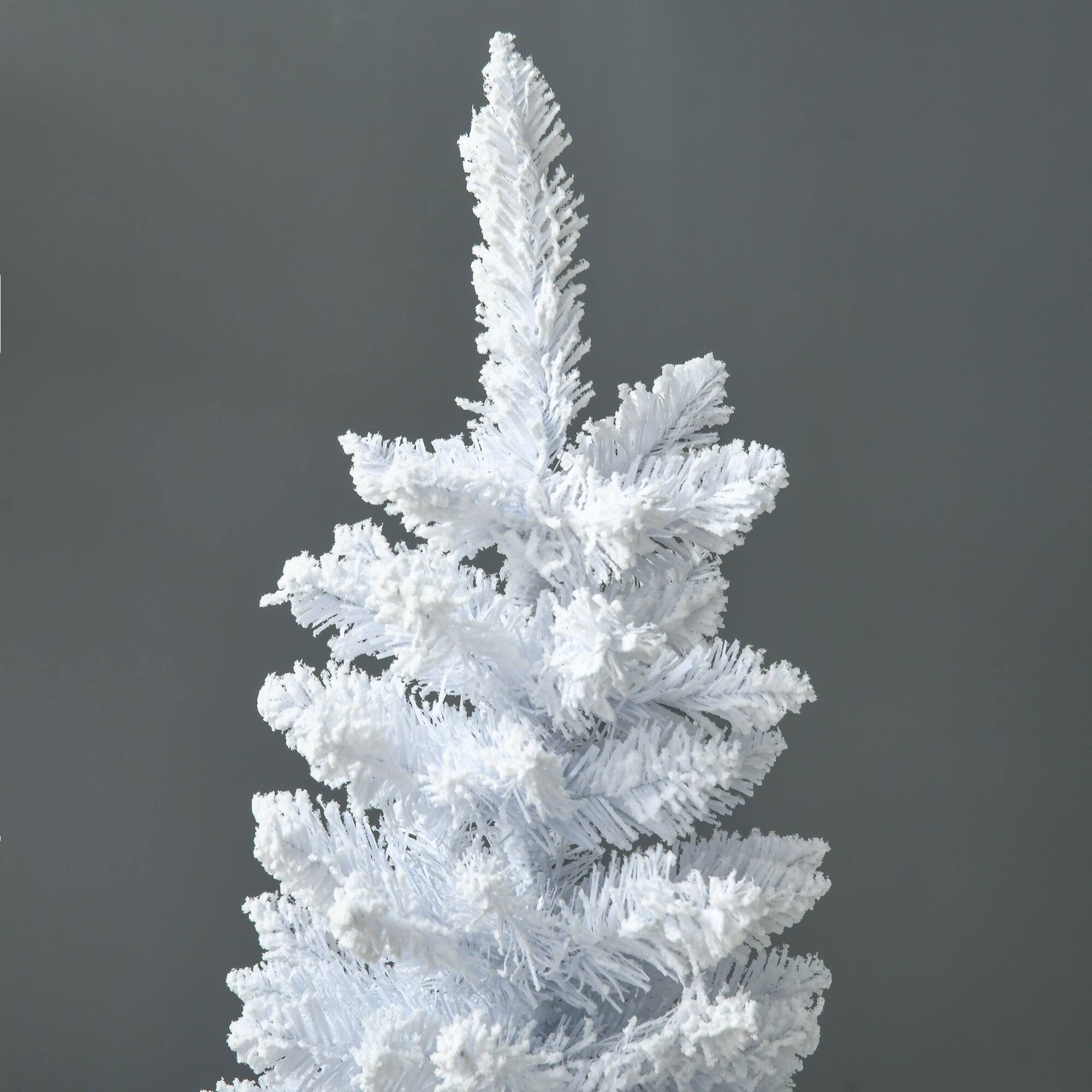 Back. BreeBe - 5 ft Snow Flocked Artificial Pencil Christmas Tree - White.