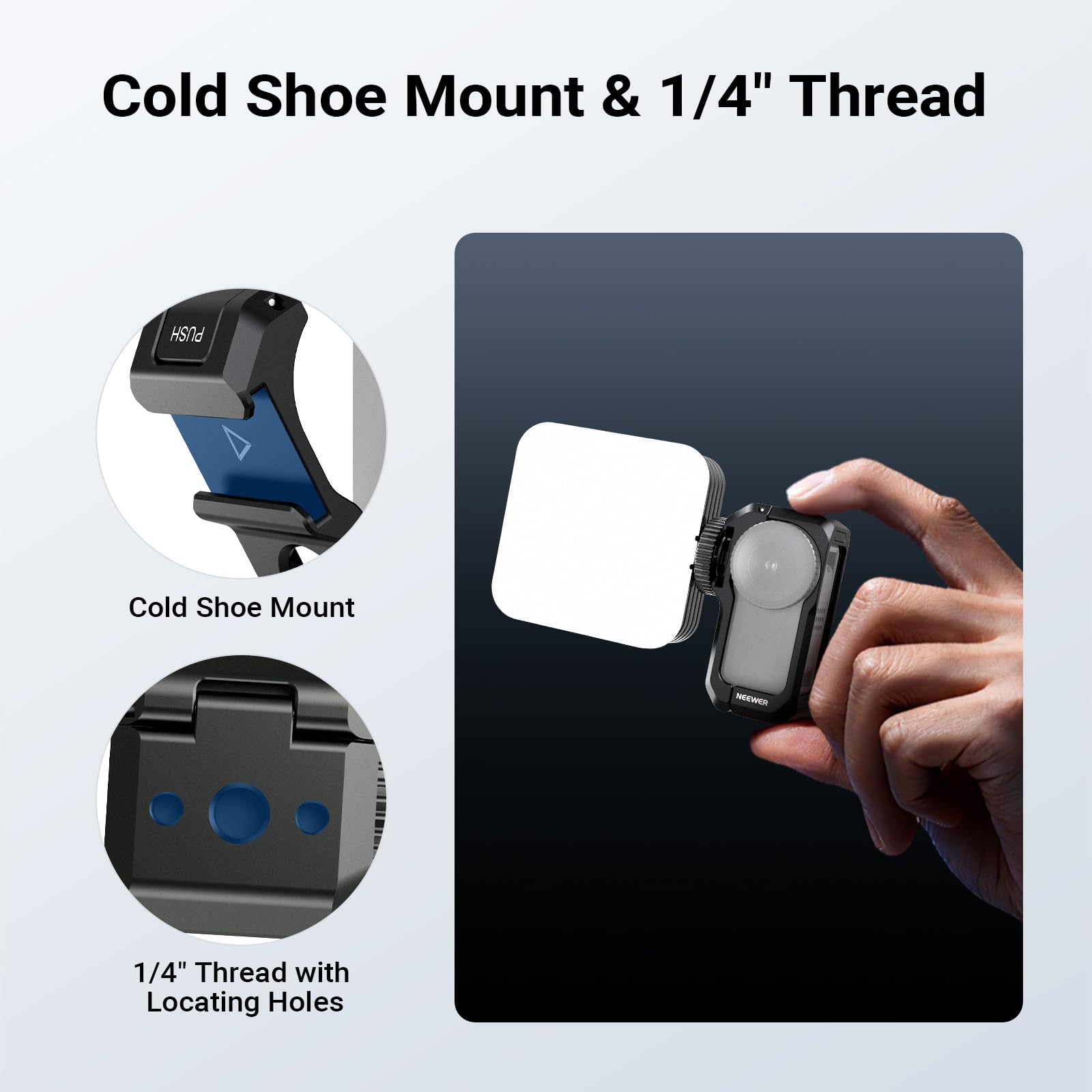 Cold Shoe Mount & 1/4" Thread

Cold Shoe Mount

1/4" Thread with Locating Holes