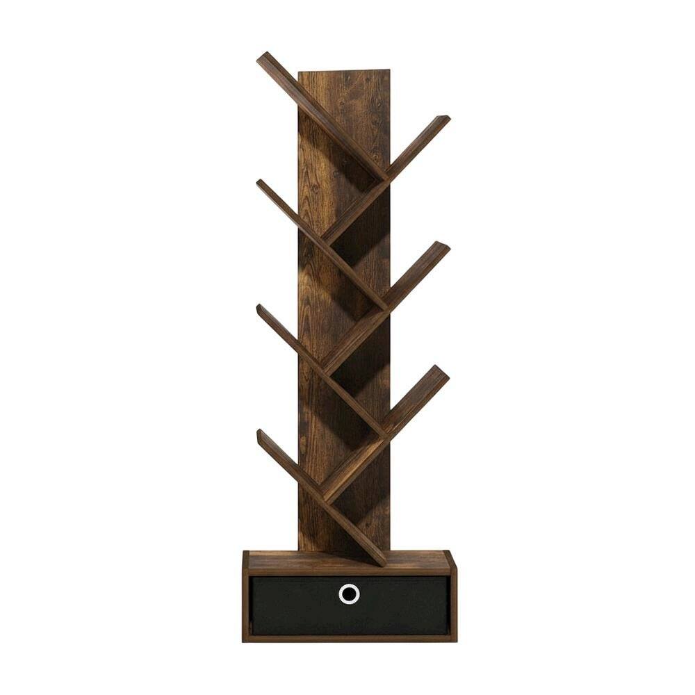 Back. FurniFact - Engineered Wood bookcase with spacious shelves and sturdy construction - Amber Pine/Black.