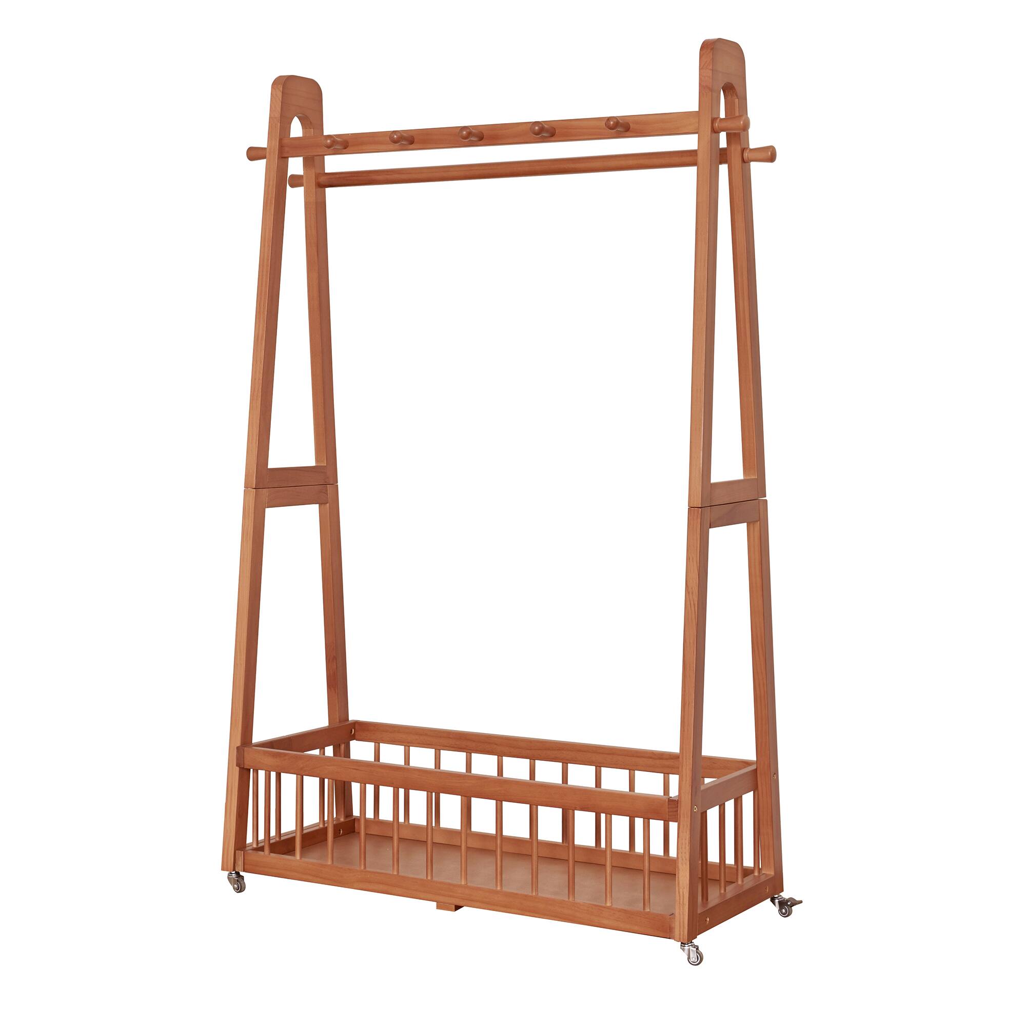LUCKY ONE Solid Wood Freestanding Clothing Garment Rack with Lockable ...