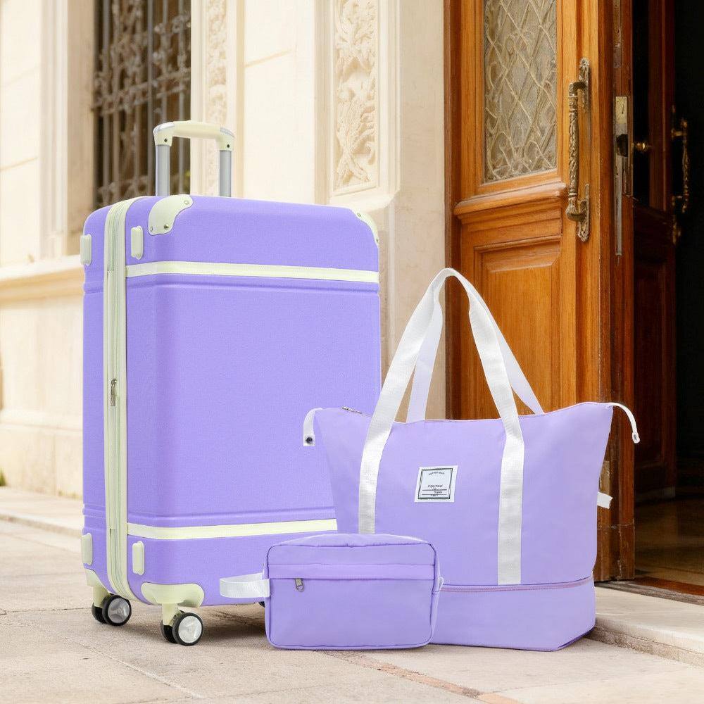 Angle. BreeBe - Hardshell Luggage Sets with Bags Lightweight Suitcase Double Spinner Wheels with TSA Lock ,Single Vintage Luggage 24" - Purple.