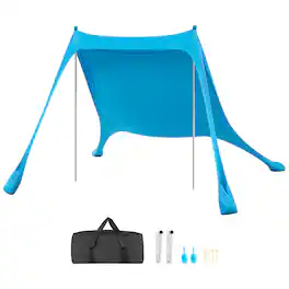 VEVOR - Beach Tent Sun Shelter, UPF50+ Sun Protection, 6.6 ft Tall, 7.5x7.5 ft, Easy Pop Up Beach Canopy with Sandbags - Blue