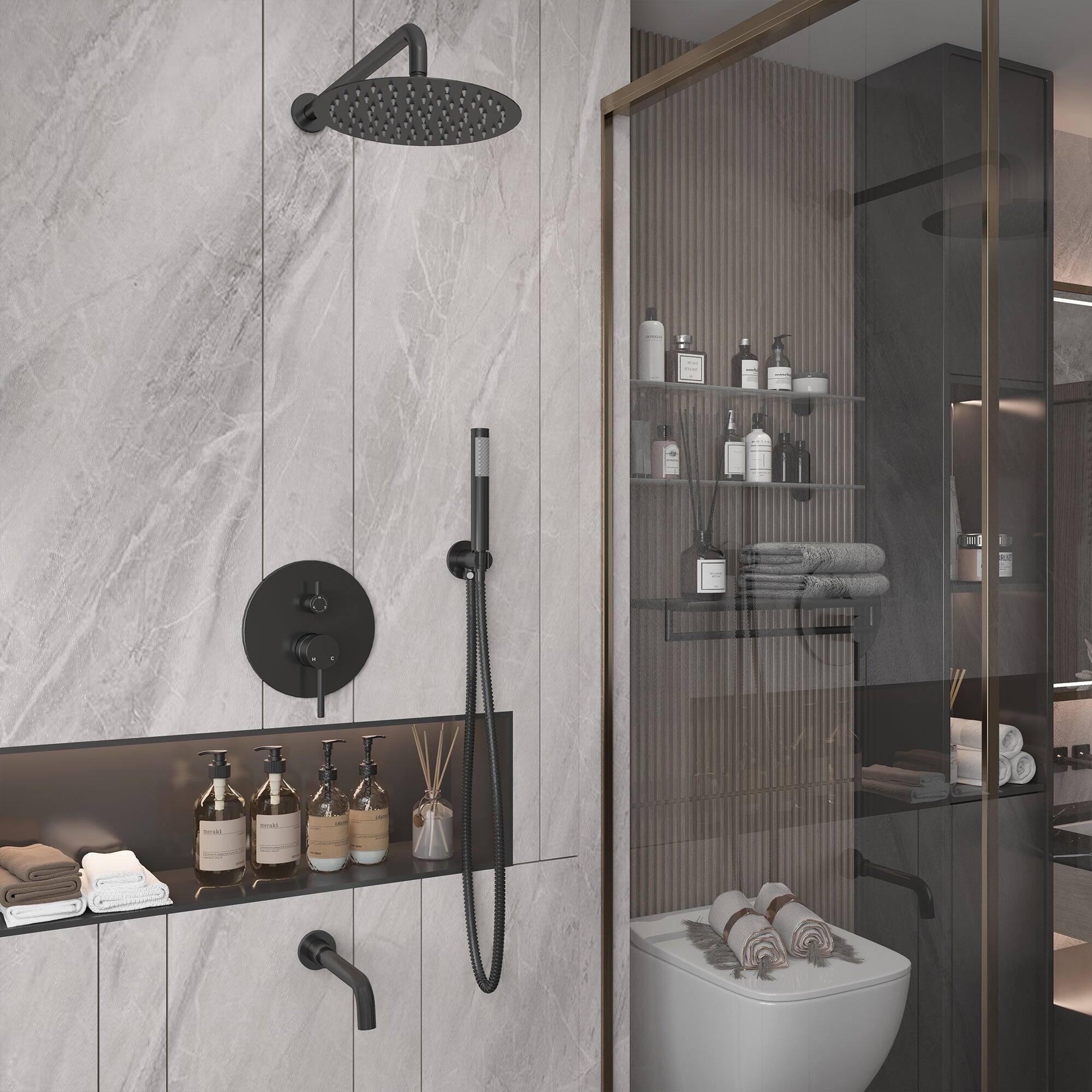 Alt View 3. Boyel Living - Wall Mount 10 in. Single Handle 1-Spray Tub and Shower Faucet 1.8 GPM in Matte Black Pressure Balance Valve Included - Matte Black.