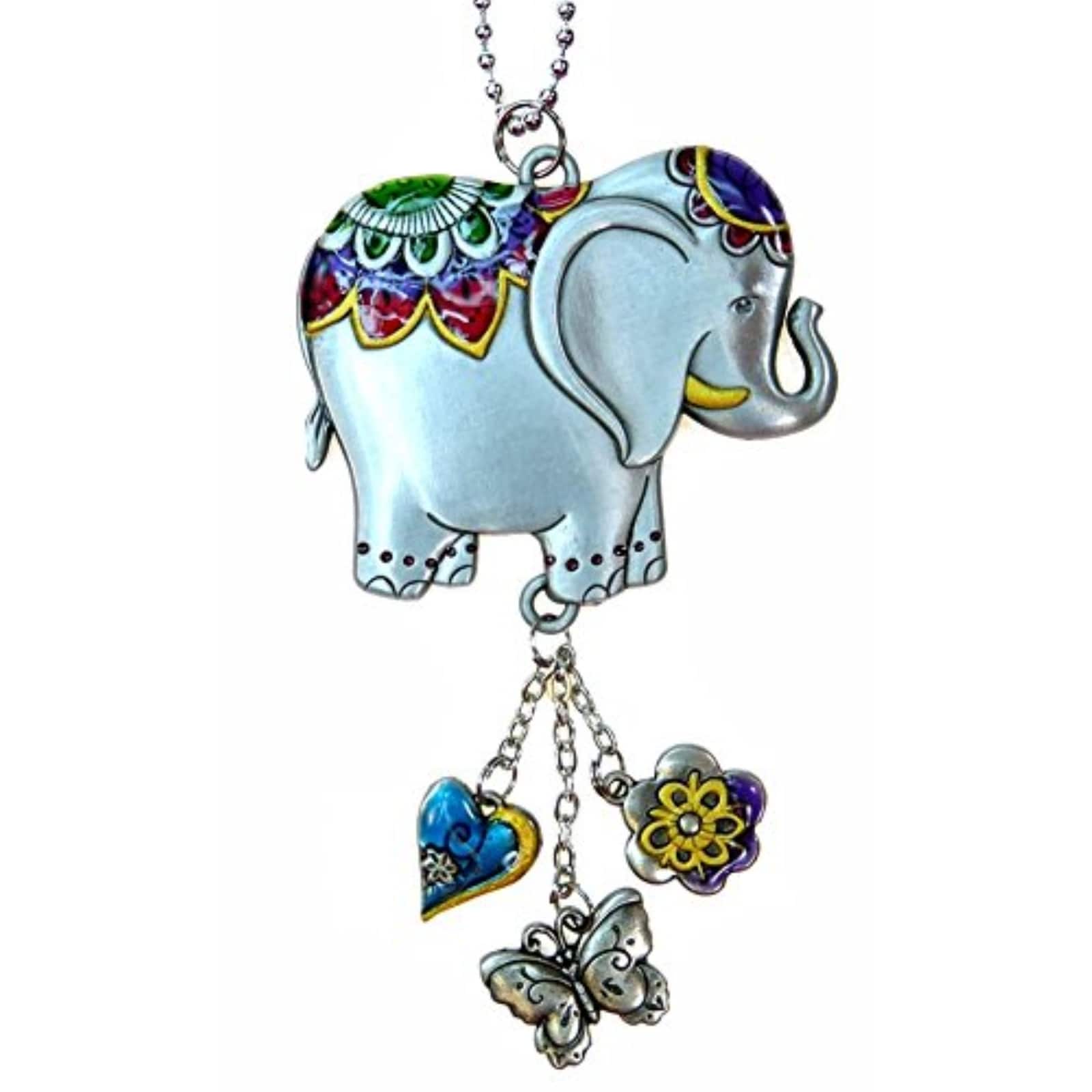 Ganz - Lucky Elephant Color Art Zinc Car Charm with Chain - Silver