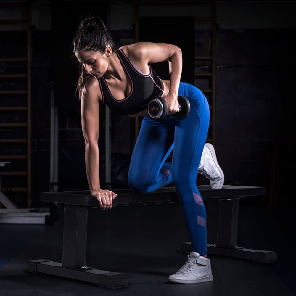 Alt View 4. HolaHatha - HolaHatha Steel Frame Foam Padded Flat Freeweight Bench for Weight Training - Black.