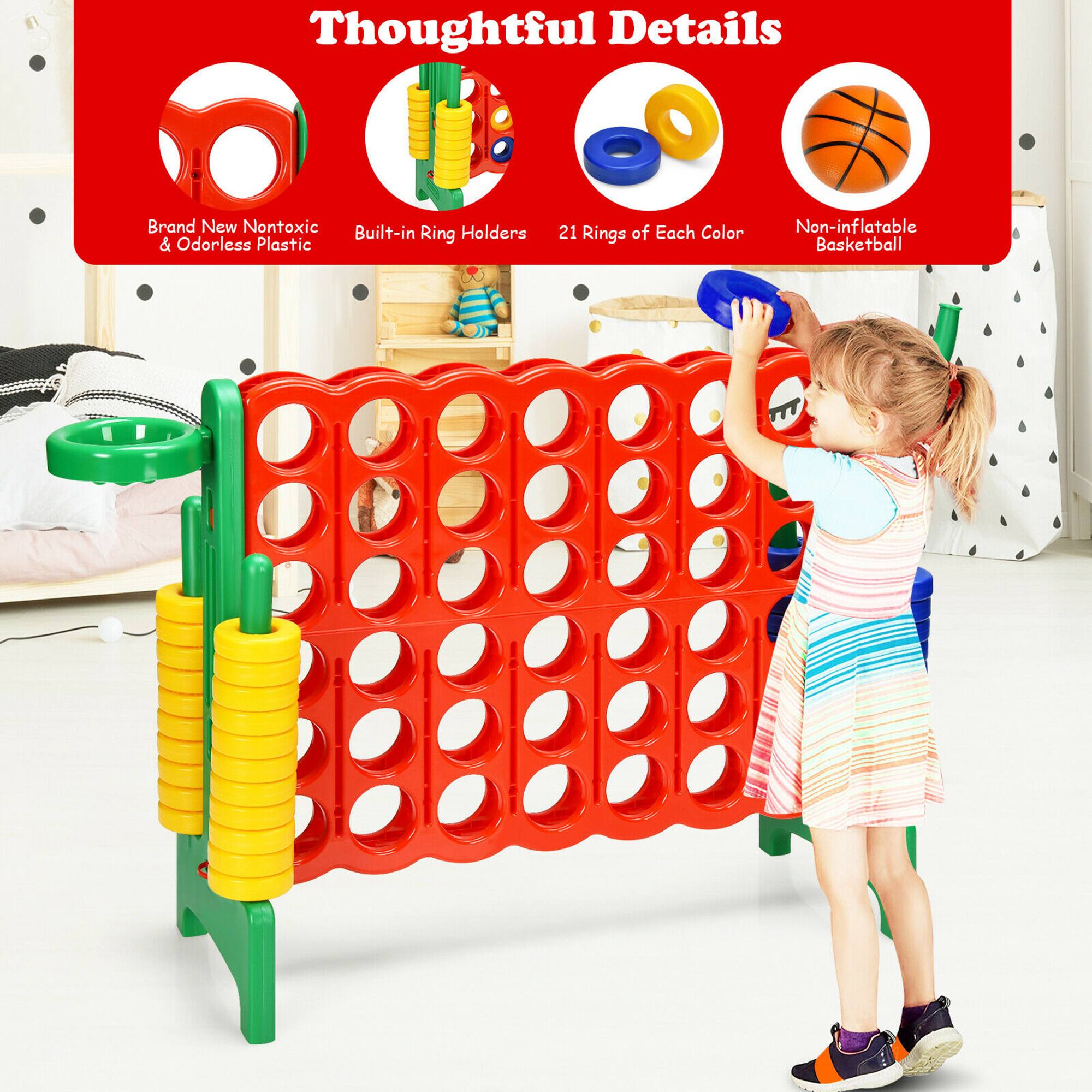 Thoughtful Details

- Brand New Nontoxic & Odorless Plastic
- Built-in Ring Holders
- 21 Rings of Each Color
- Non-inflatable Basketball