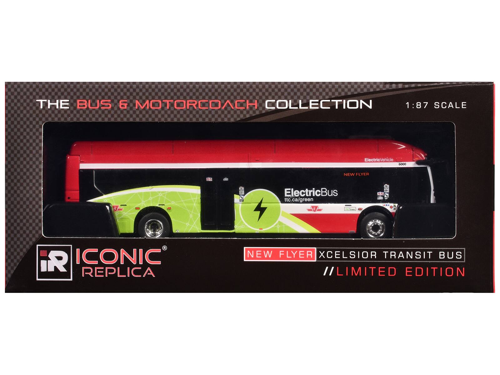 THE BUS & MOTORCOACH COLLECTION  
1:87 SCALE  

ICONIC REPLICA  

NEW FLYER XCELSIOR TRANSIT BUS  
LIMITED EDITION  

ElectricVehicle 6000  
ElectricBus ttc.ca/green  

NEW FLYER