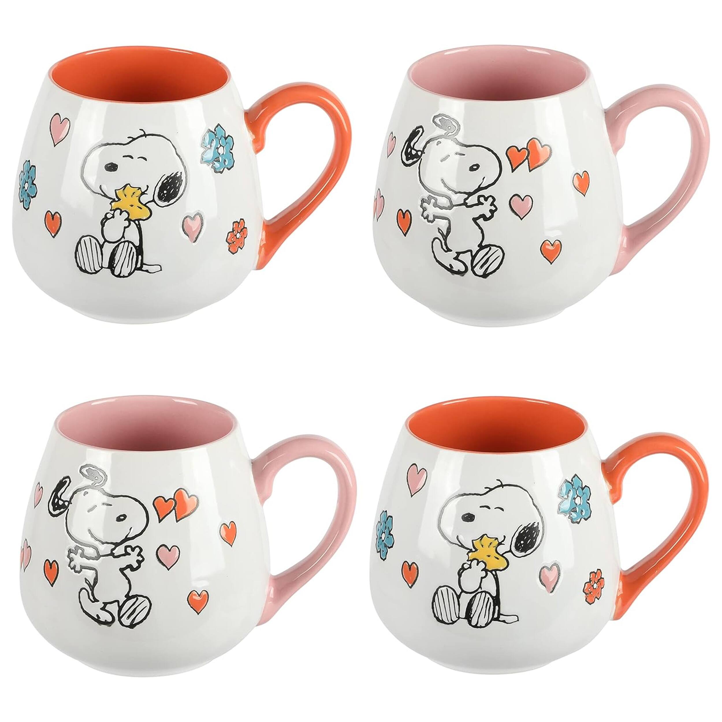 Peanuts - Mothers Baby 4 Piece 20 Ounce Stoneware Belly Mug Set in Orange and Pink - Assorted