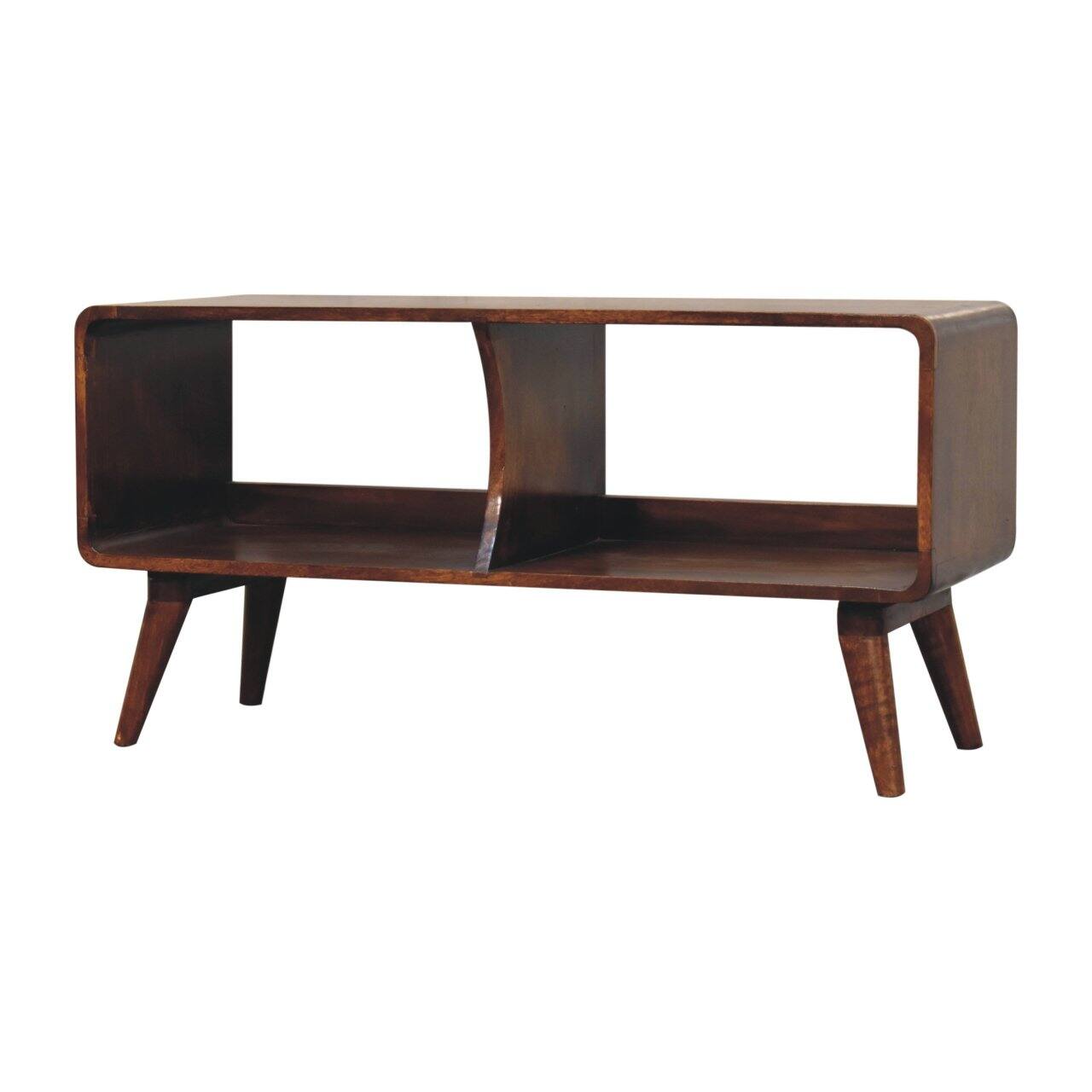 Angle. Artisan Furniture - Artisan Furniture Solid Wood Curved Chestnut Double Slot Media Unit, 2 Open Slots, Dark Brown - Brown.