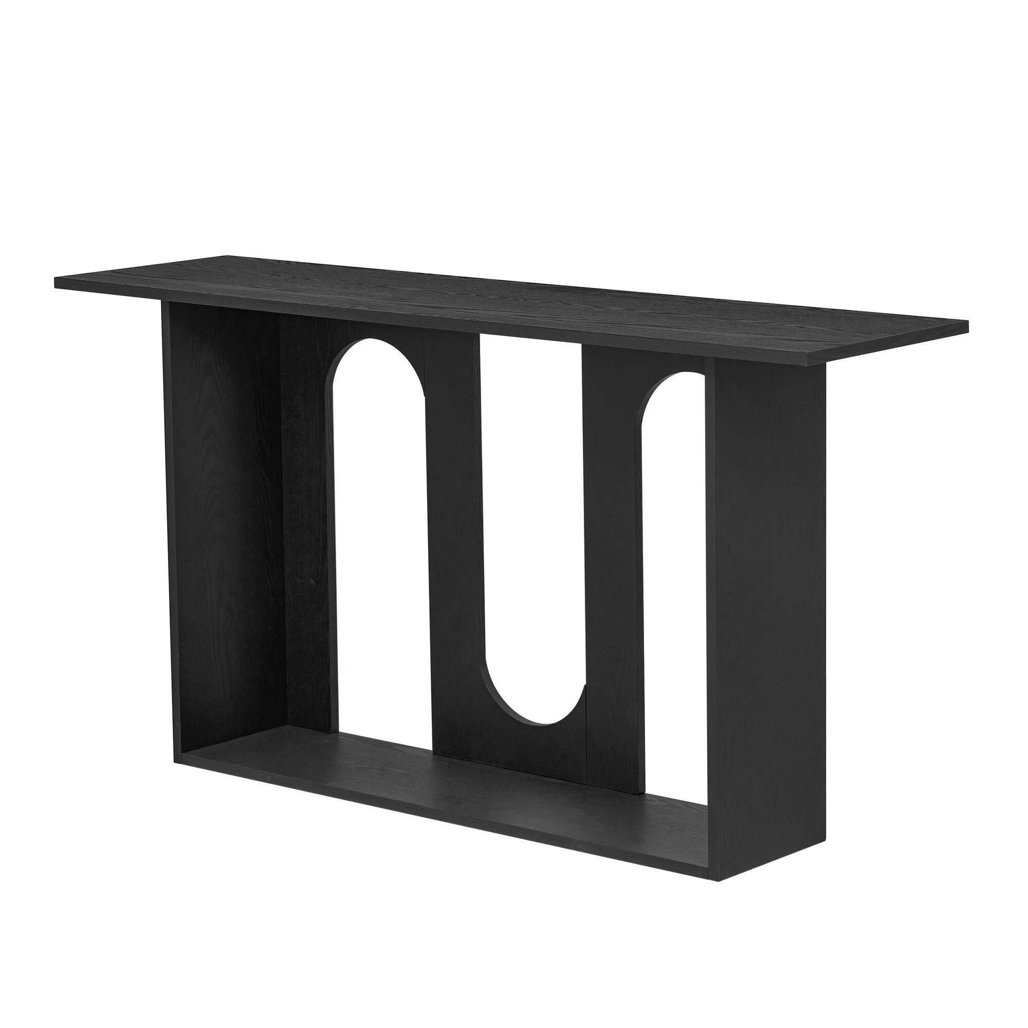 Back. TinyHomie - Modern and Curved Design Ash Veneer Console Table with Shelf Suitable for Entryway Hallway Living Room Foyer Corridor - Black.
