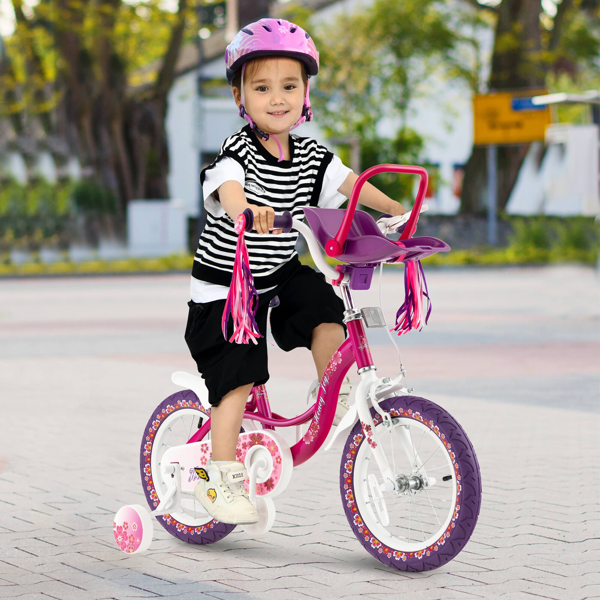Alt View 1. Costway - Costway 14" Kids Bike with Doll Seat Girls Bicycle with Training Wheels for 3-5 Years Old Girl - Pink,Purple.