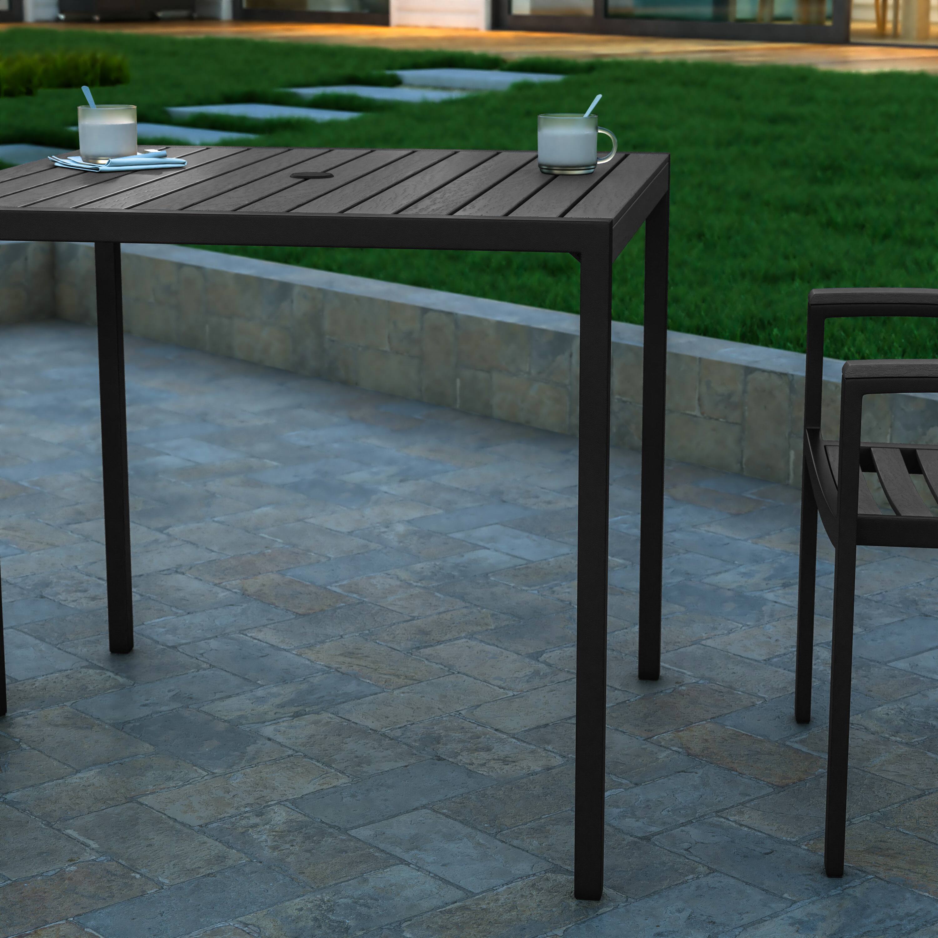 Alt View 4. Emma + Oliver - Square All-Weather Faux Teak Patio Dining Table with Steel Frame - Seats 4 - Gray Wash Teak.