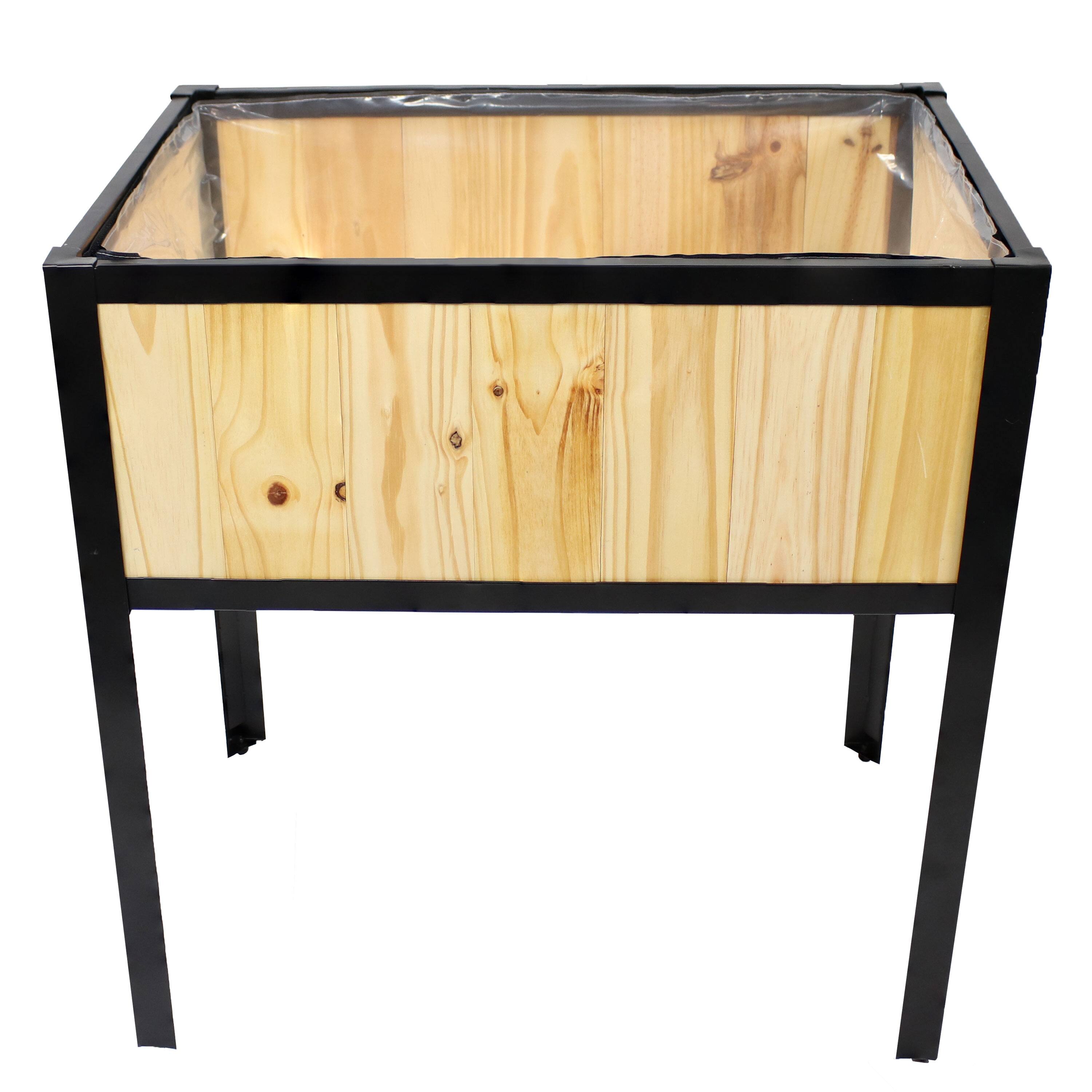 Alt View 3. Sunnydaze - Steel-Framed Acacia Raised Garden Bed - 30.75" H - Natural.