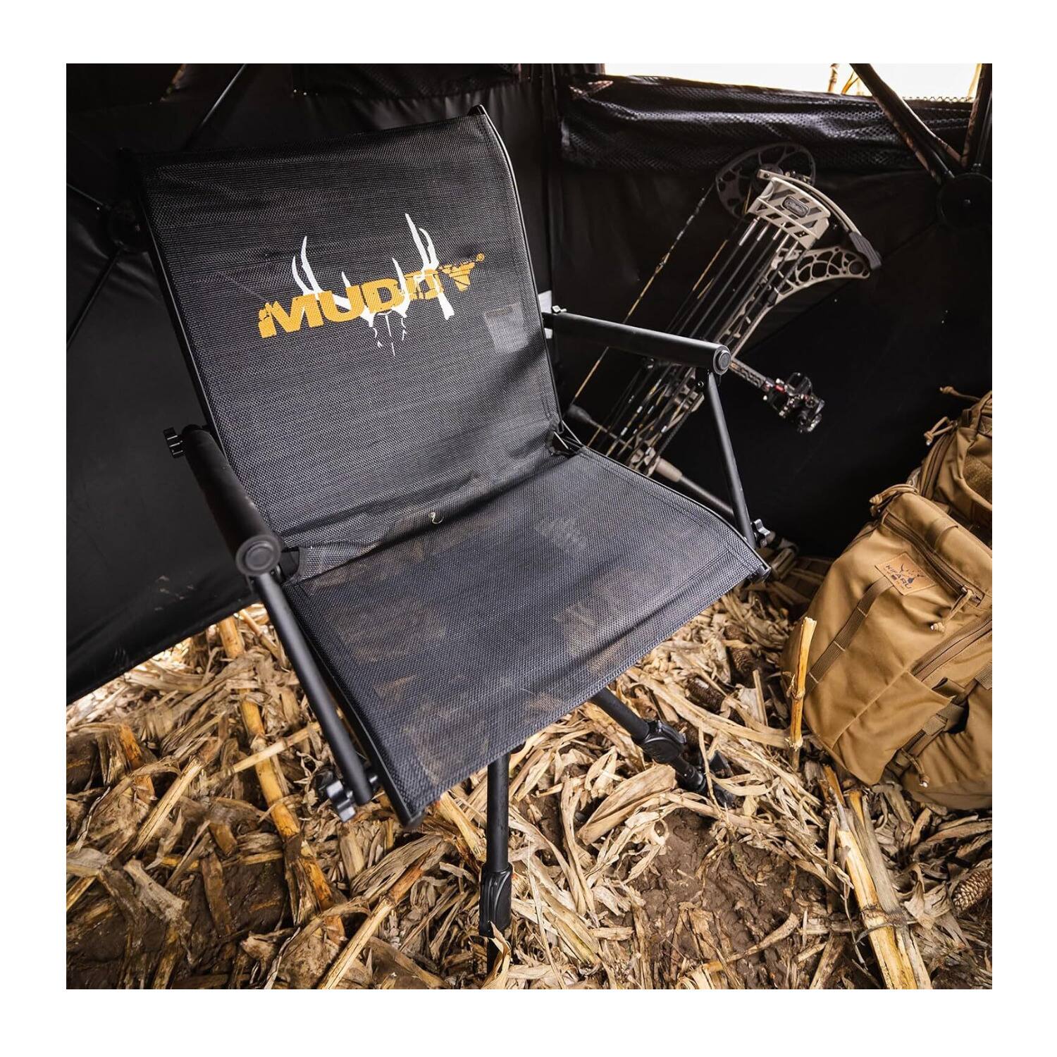 Angle. Muddy - MUDDY Outdoors Swivel Ground Seat with Adjustable Legs 360 Degree Hunting Chair - Black/Black.