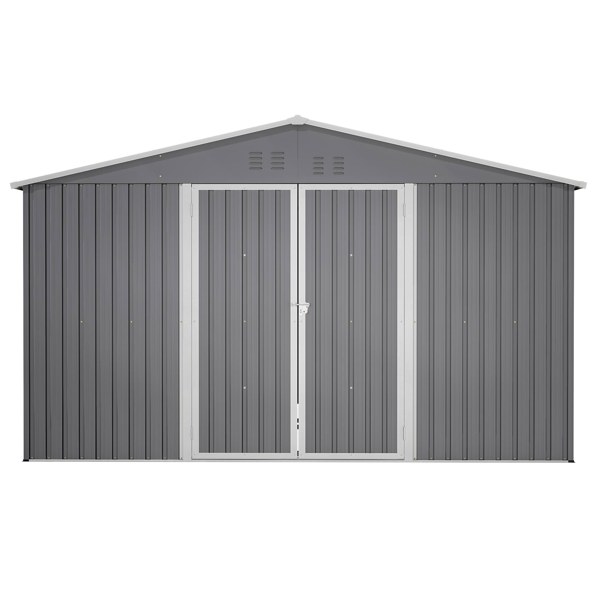 Alt View 6. Loheer - Loheer 11x13 Metal Storage Shed Brown Outdoor Garden Tool House Weatherproof Backyard Organizer.