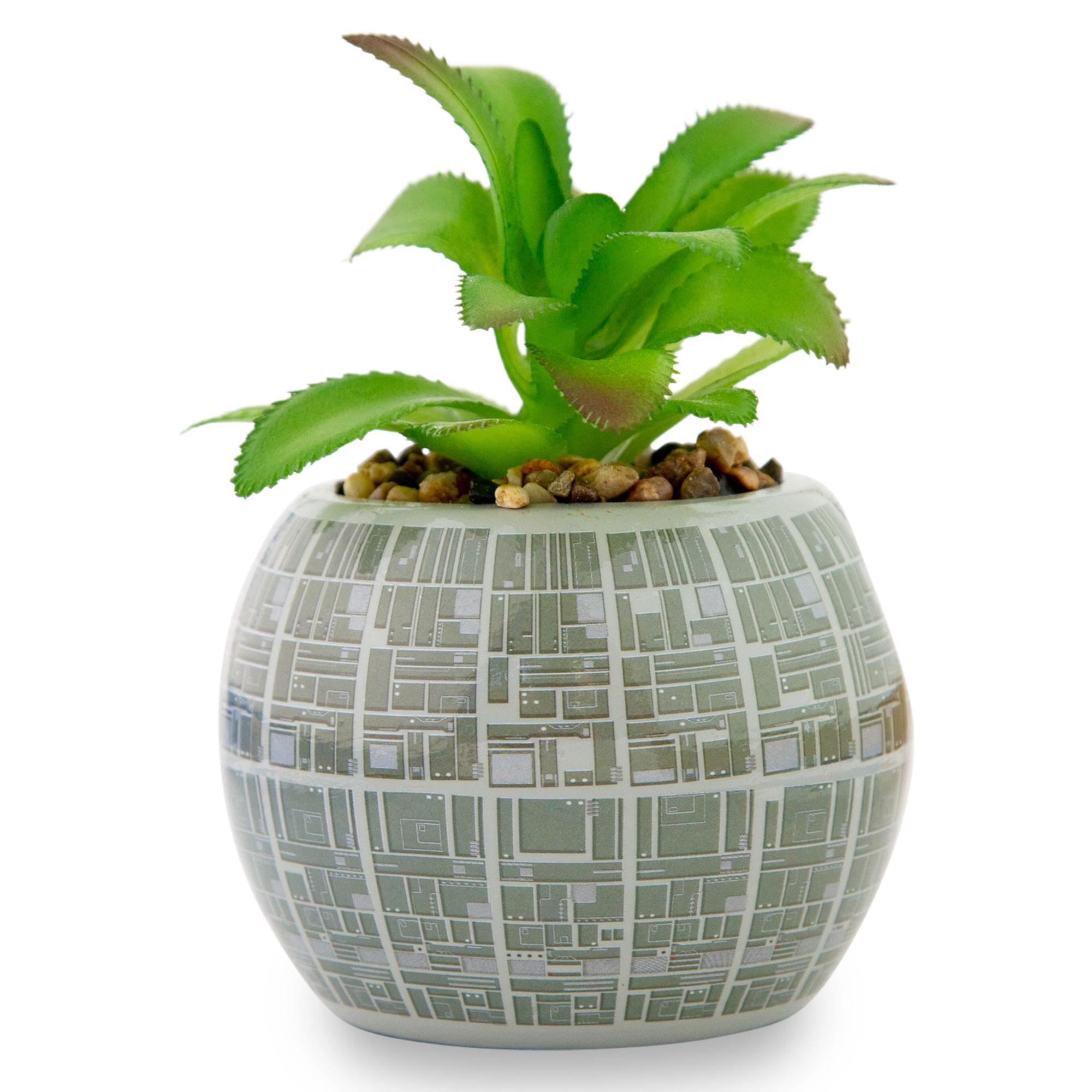 Alt View 1. Silver Buffalo - Star Wars Death Star 3-Inch Ceramic Mini Planter With Artificial Succulent - Grey.