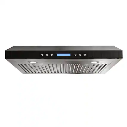 Front. Onefly - 30 Inches - Ducted - Under Cabinet Range Hood - Black Tempered Glass.