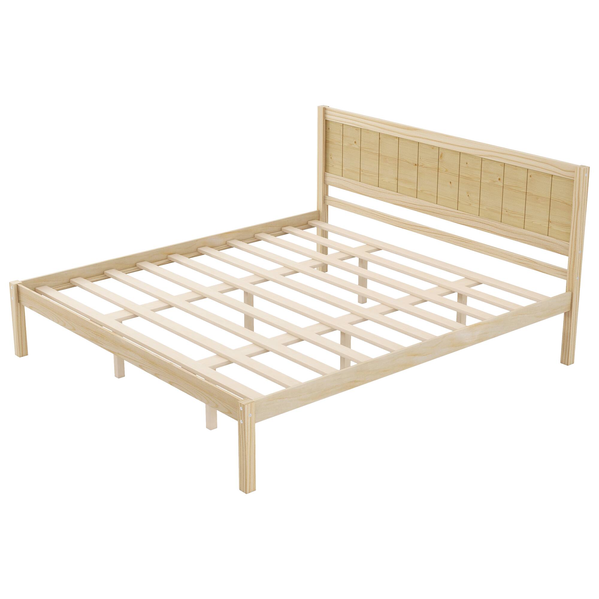 Left. Whisen - Platform Bed Frame with Headboard, Wood Slat Support, No Box Spring Needed - Natural.