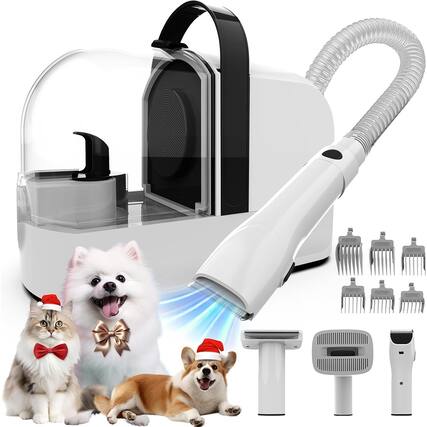 Front. THIRSTY TURTLE - Dog Grooming Kit with Vacuum, Clippers, and 12,000Pa Pet Hair Removal Brush.