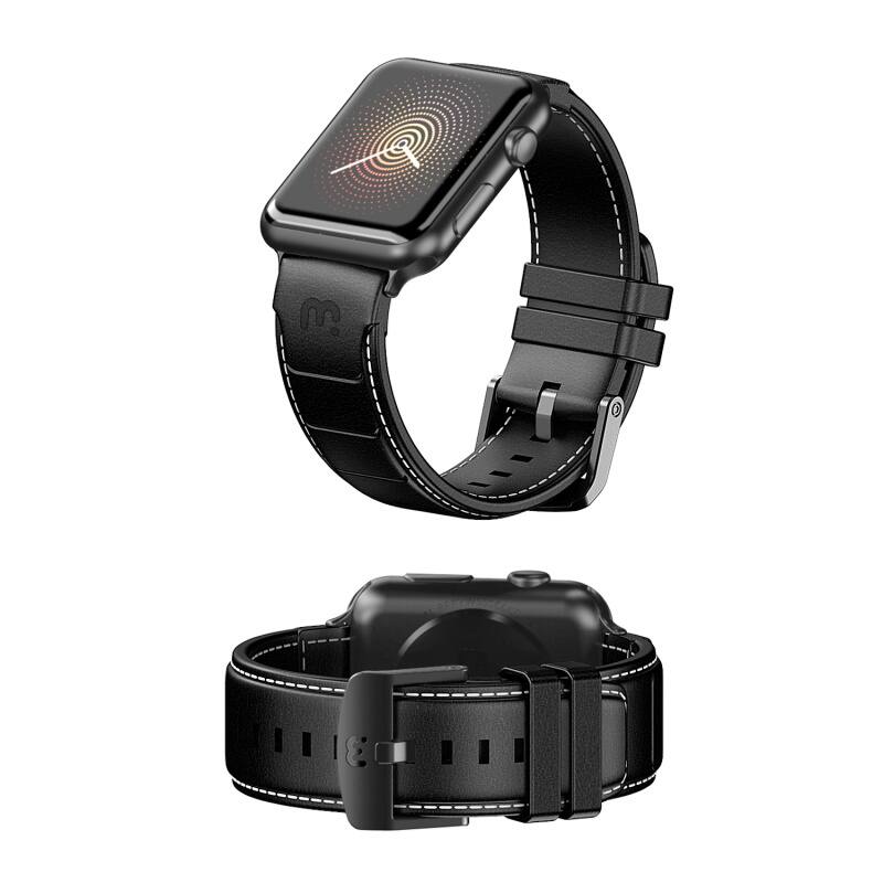 Alt View 1. Mybat Pro - MyBat Pro Leather Watchband for Apple Watch 38mm / 40mm - Black - Black.