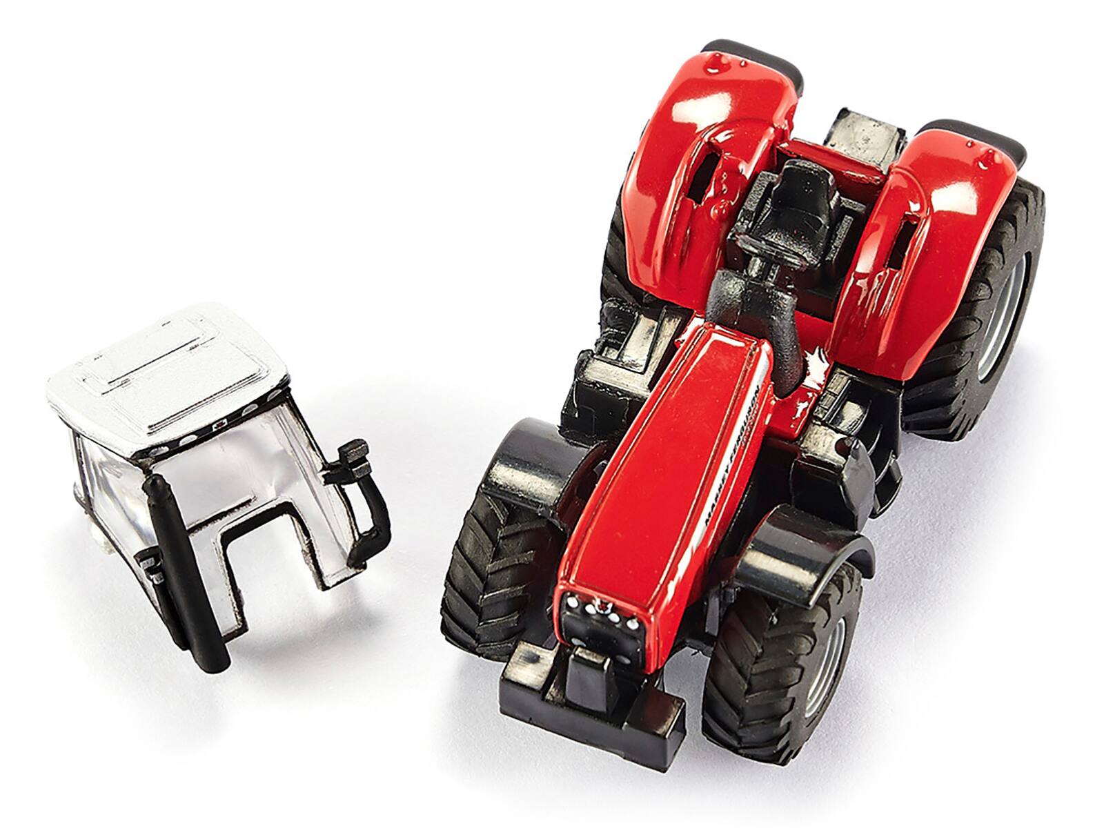 Alt View 1. SIKU - Massey Ferguson 8480 Dyna VT Tractor Red with Silver Top and Krampe Dump Trailer Red 1/87 (HO) Diecast Models by Siku - Red with Silver.