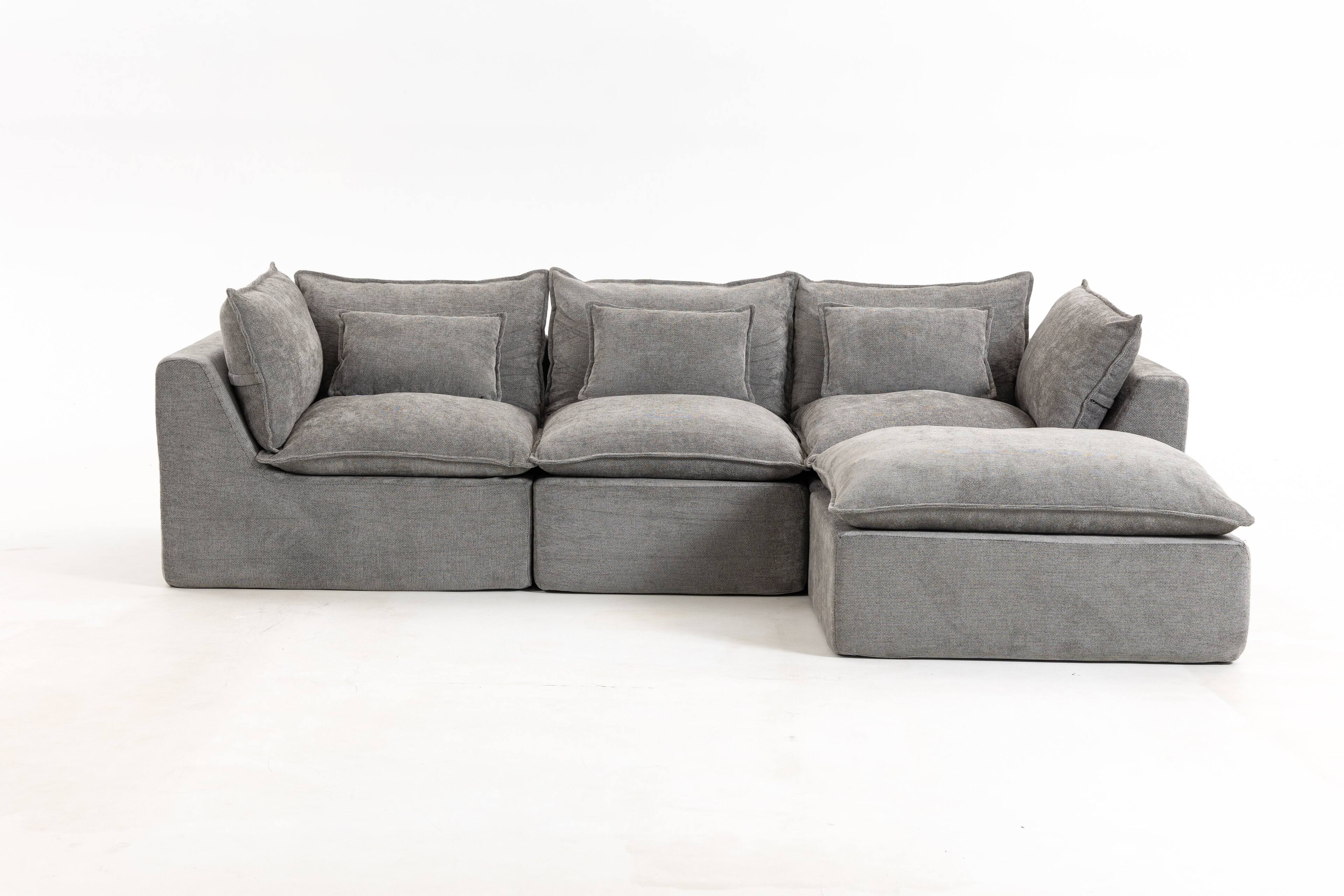 Back. Whisen - 3-SeatOversized Modular Sectional Sofa with Ottoman for Living Room and Apartment - Antique Grey.