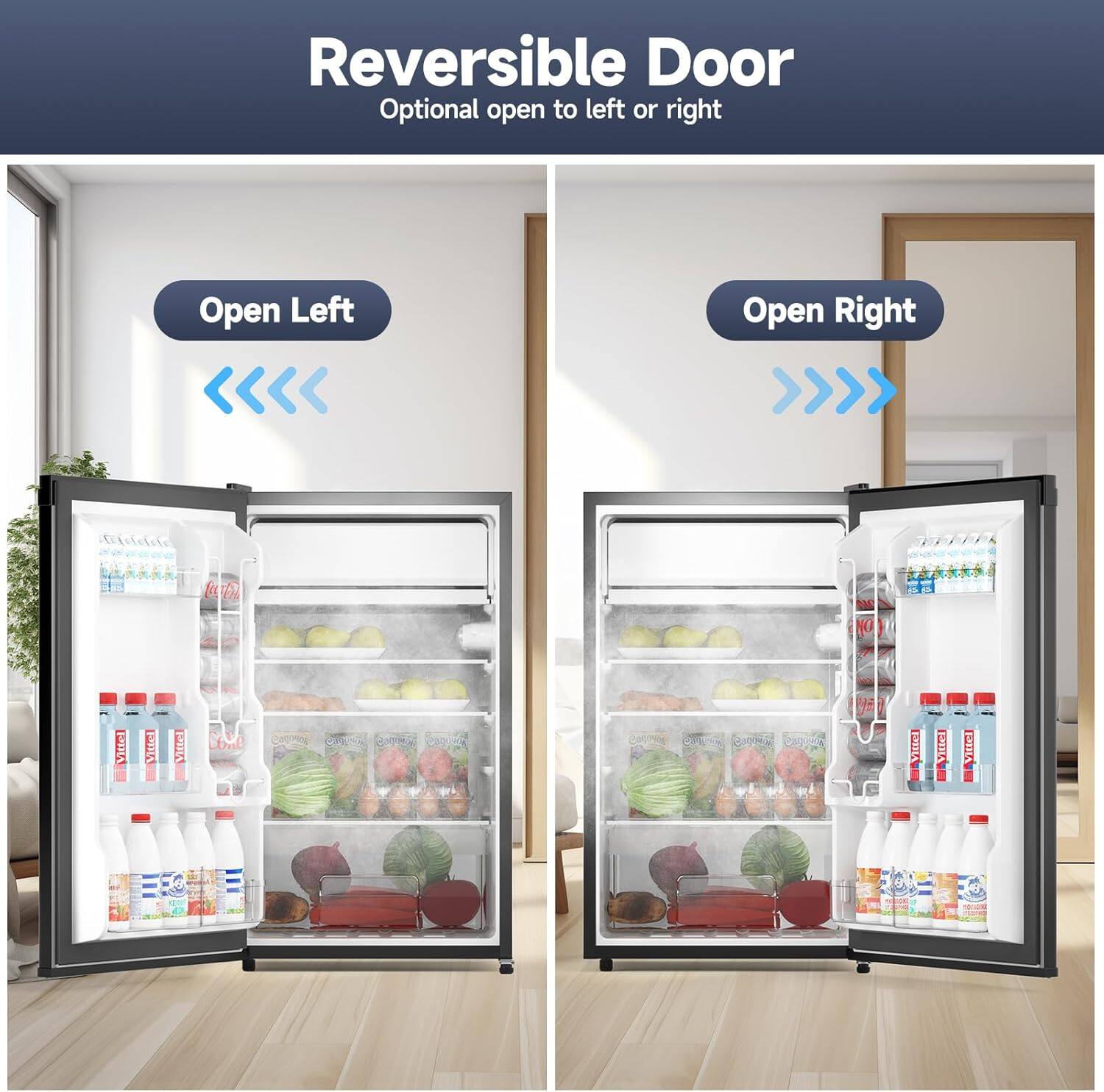 Reversible Door  
Optional open to left or right  

Open Left  
Open Right
