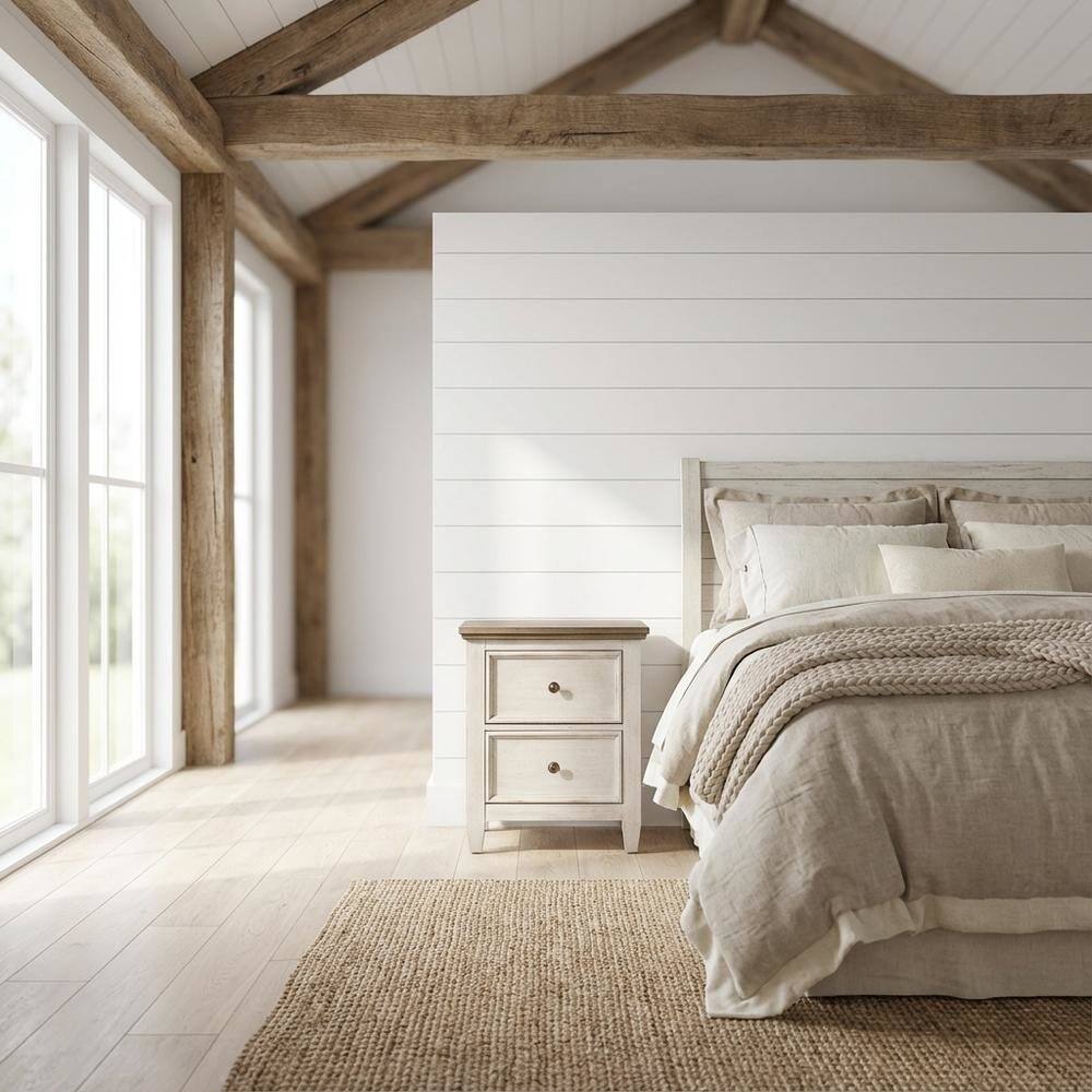 Alt View 2. Starlight Canyon Home - White Farmhouse Nightstand with Charging Station and Storage Space - White.