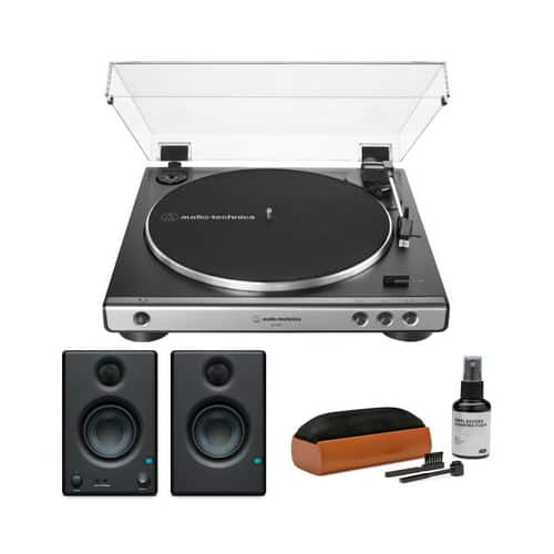 Audio-Technica - Audio Technica AT LP60X Gunmetal Belt Drive Stereo Turntable with Monitor Bundle